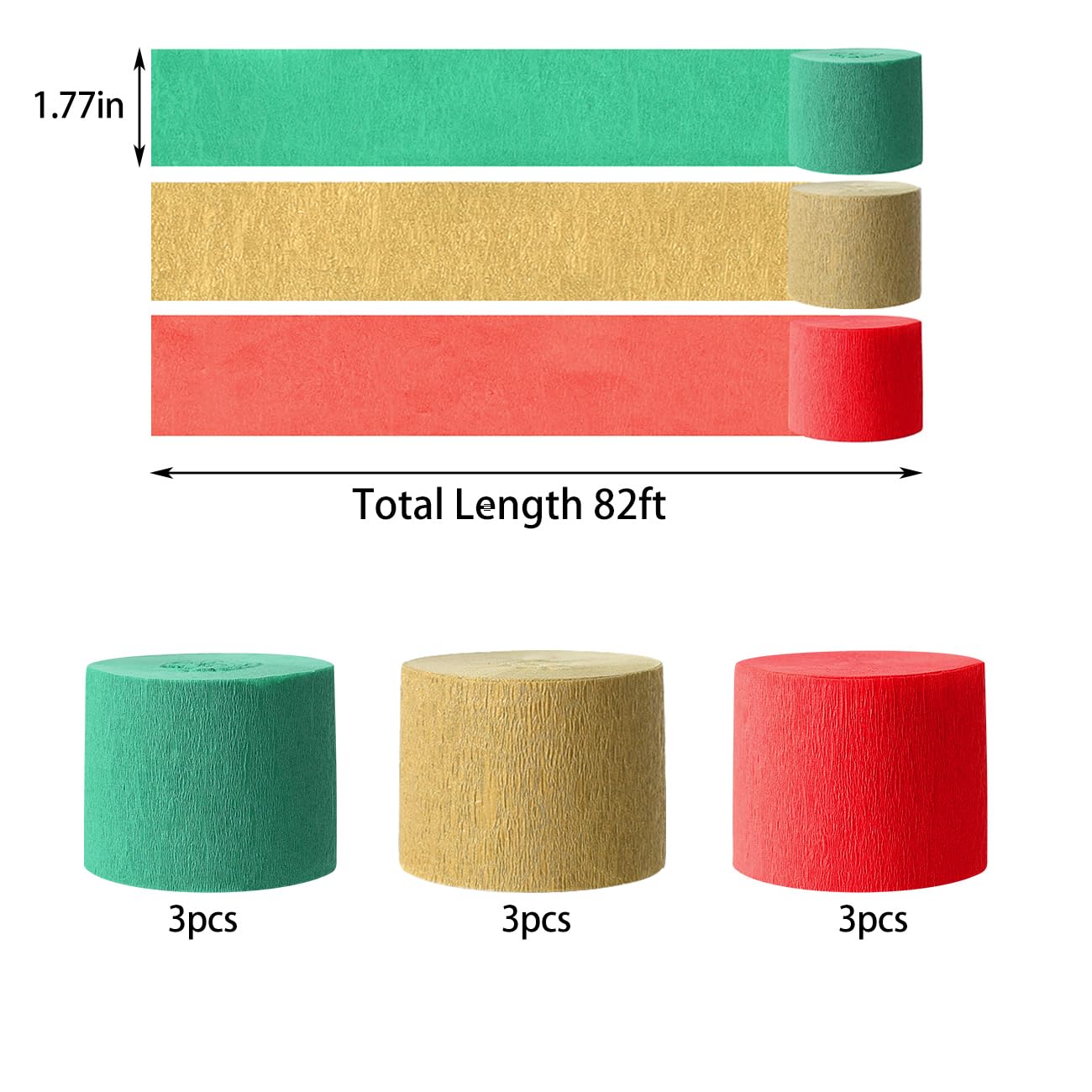 Christmas Party Decorations - Green Red Gold Crepe Paper Streamers for Holiday, Birthday & Home Decor | Perfect for Christmas Gatherings, Surprise Parties & Festive Celebrations