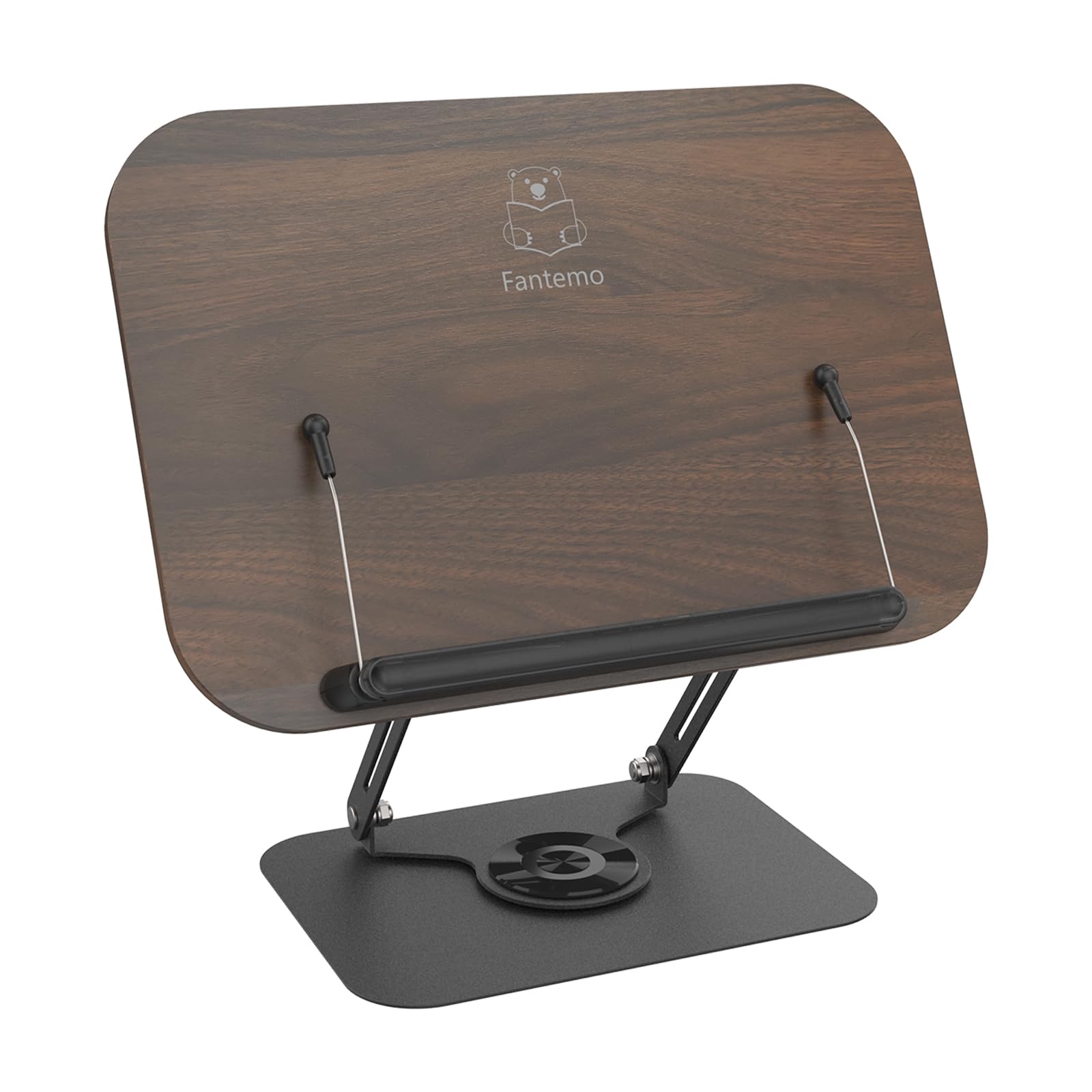 Adjustable 360° Rotating Book Stand with Foldable Design & Page Clips - Perfect for Cookbooks, Sheet Music, Tablets & Reading (Brown) | Ideal for Kitchen Cooking, Music Practice & Hands-Free Reading