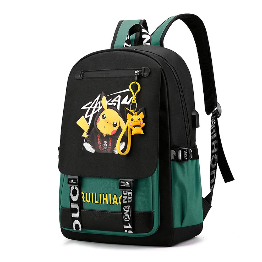 CUSALBOY Stylish USB Charging Laptop Backpack for Teens & Adults - Waterproof School Backpack, Lightweight Travel Backpack with LED Cartoon Design (Green) - Perfect for College, Work Commute & Weekend Trips