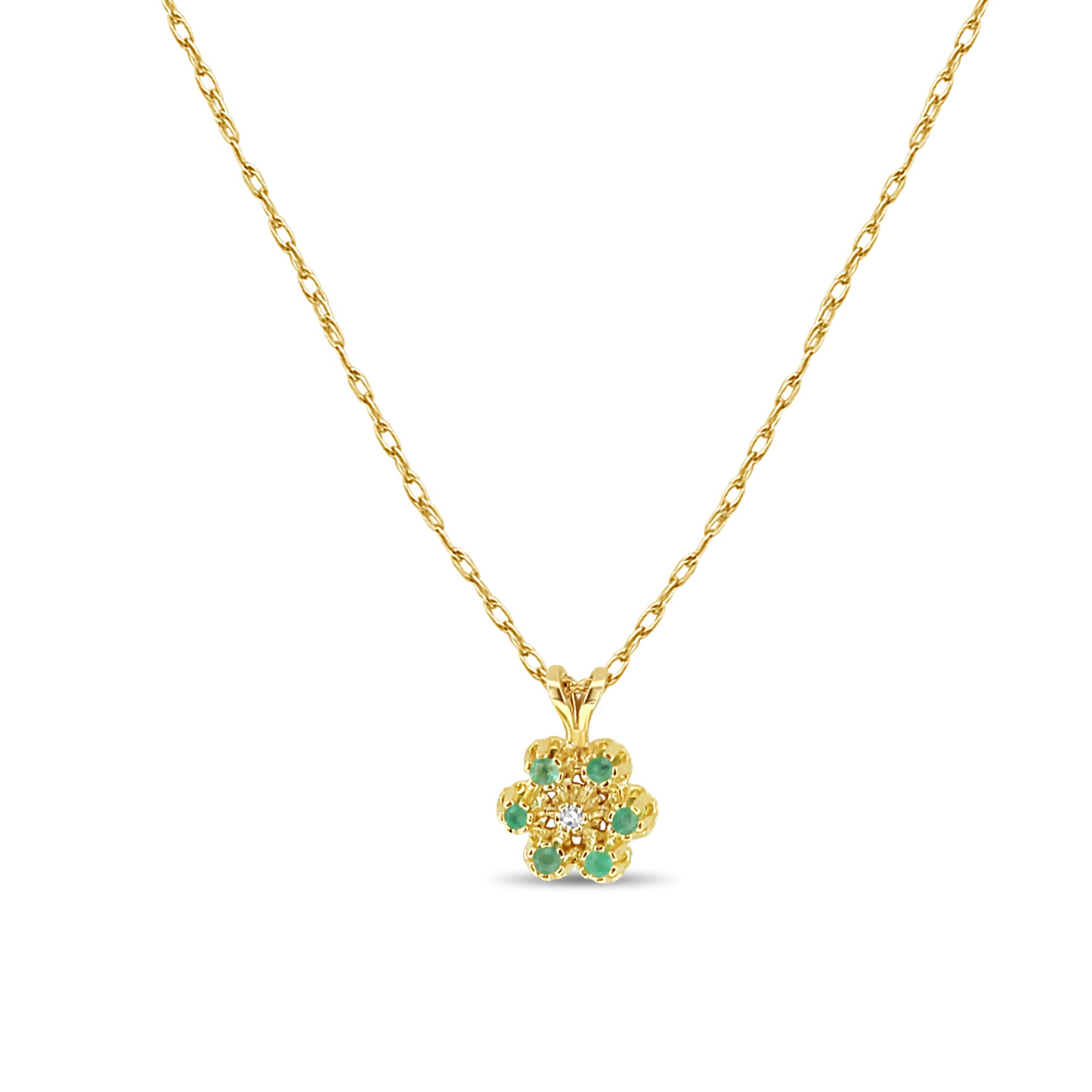 Elegant Small Flower Shaped Emerald & Diamond Necklace - Perfect for Weddings, Anniversaries & Special Occasions