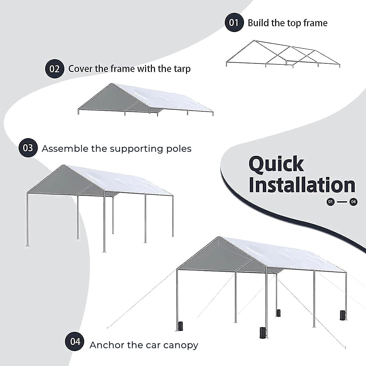 20' x 10' Heavy Duty Car Canopy Shelter - Waterproof UV Protection Outdoor Carport for Vehicles, Parties, Camping & Backyard Use