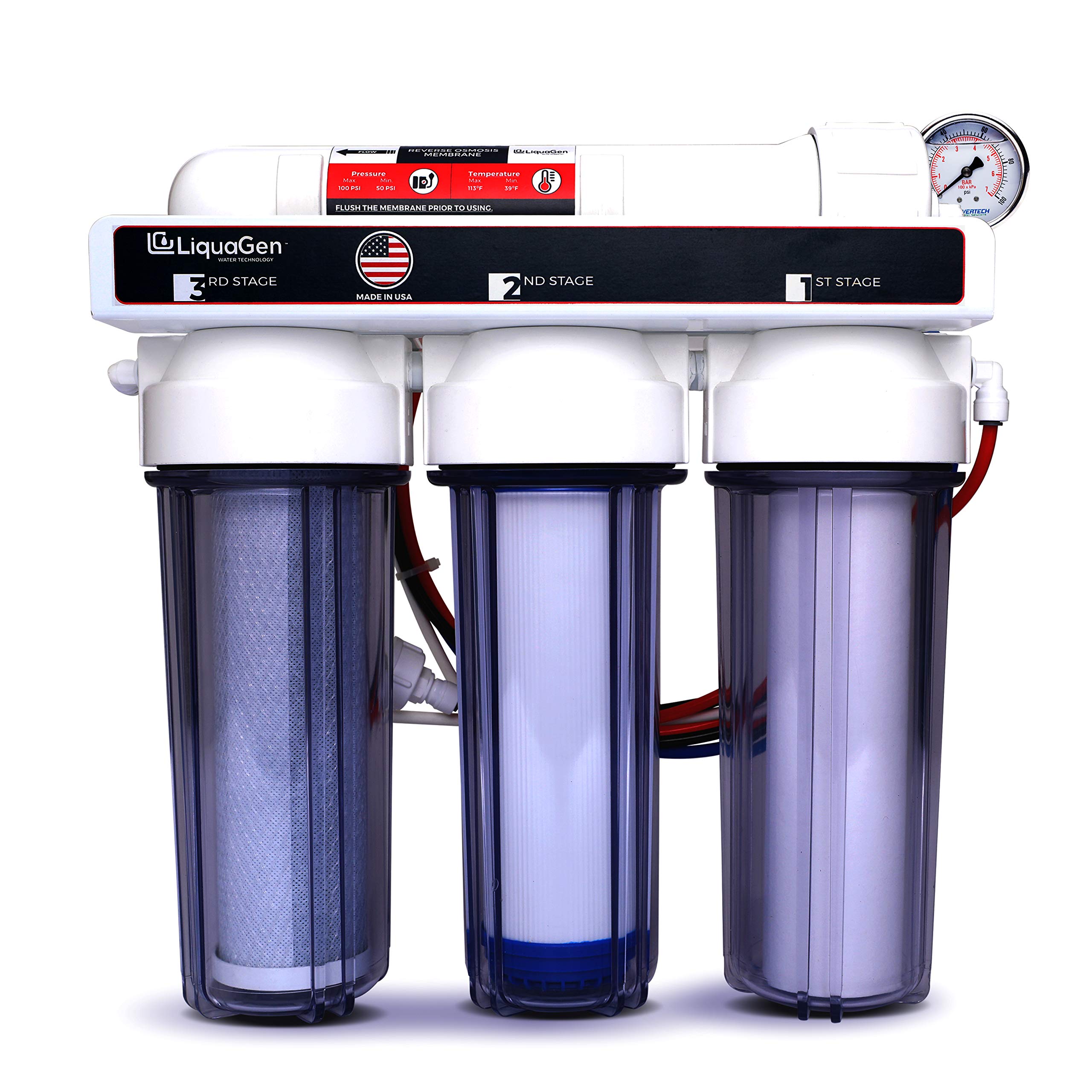 4-Stage Hydroponics Reverse Osmosis Water Filter System with Glycerin-Filled Pressure Gauge - 150 GPD for Indoor Gardening, Greenhouse & Hydroponic Farms