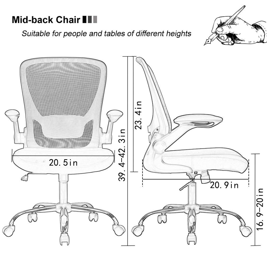 Ergonomic Home Office Chair with Lumbar Support - Adjustable Mesh Computer Desk Chair with Armrests, Swivel & Rolling Wheels for Women & Adults - Perfect for Long Work Hours & Gaming - Grey
