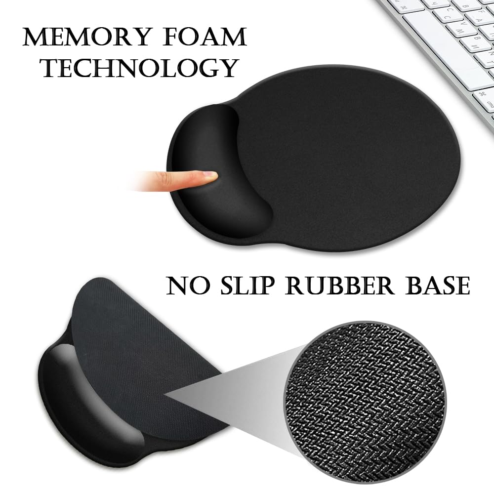 Ergonomic Mouse Pad with Wrist Support - Gel Cushion Comfort for Pain Relief, Non-Slip Rubber Base, 9x10 Inch Black Computer Mouse Pad for Laptop & PC - Perfect for Office Work, Gaming & Long Computer Sessions