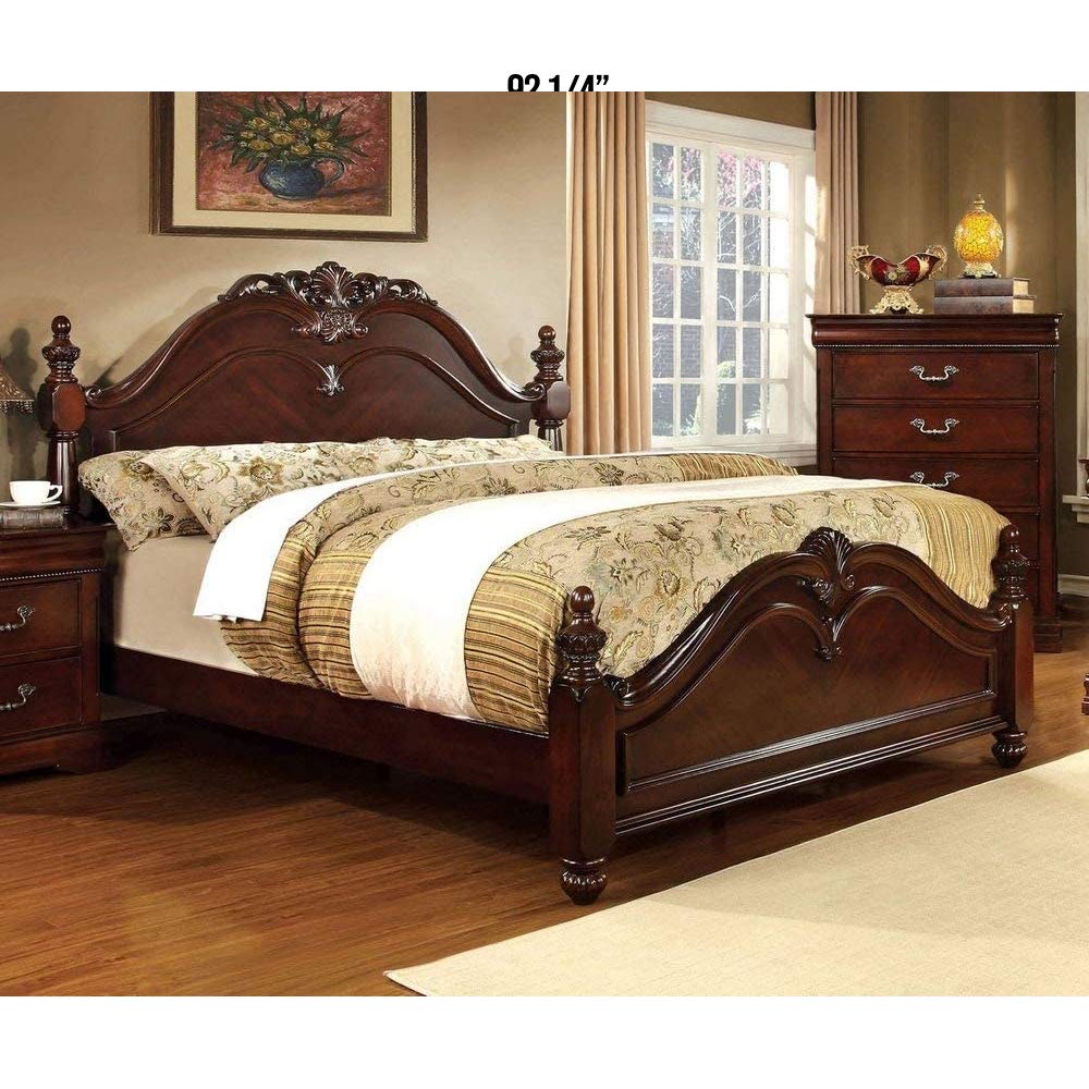 Furniture of America Acacia Wood Bed Frame with Walnut Finish - Queen Size Solid Wood Bedroom Furniture for Master Bedroom & Guest Room
