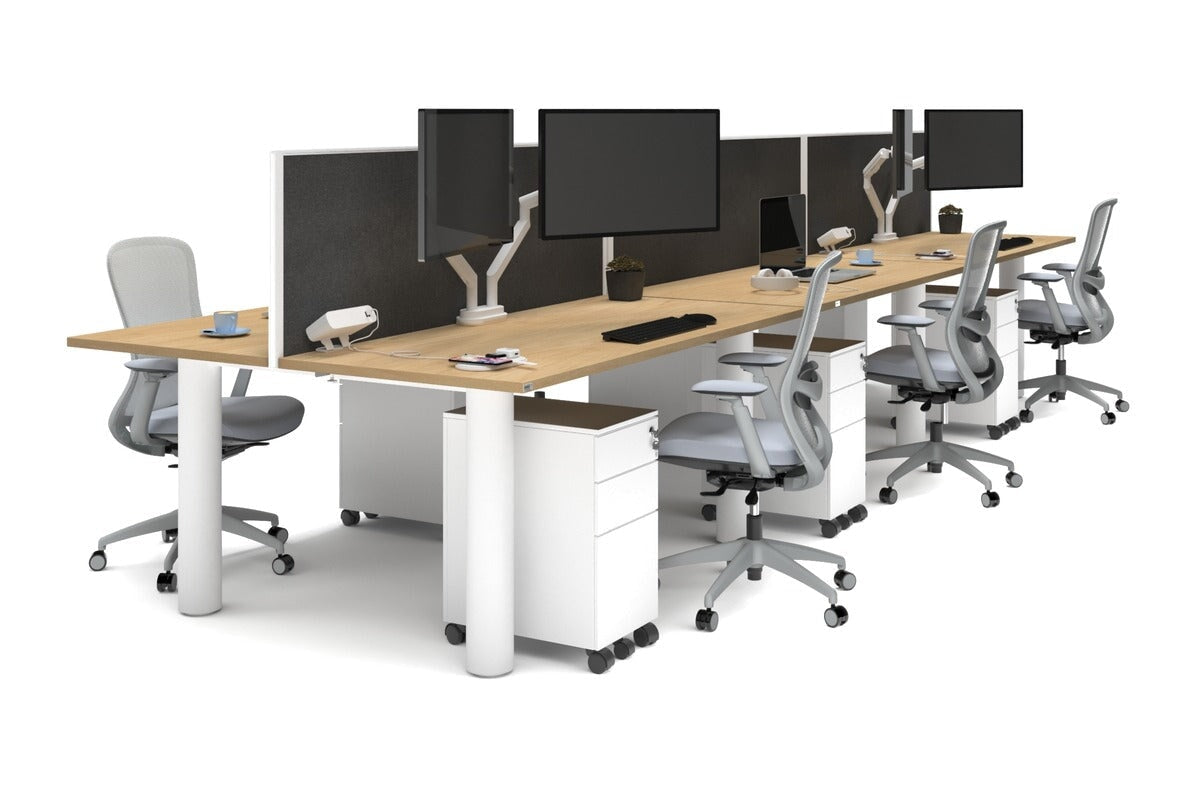 Quadro Cylinder Leg 6-Person Office Workstation Desk [1600L x 700W] - Modern Collaborative Workspace Solution for Team Meetings & Office Productivity