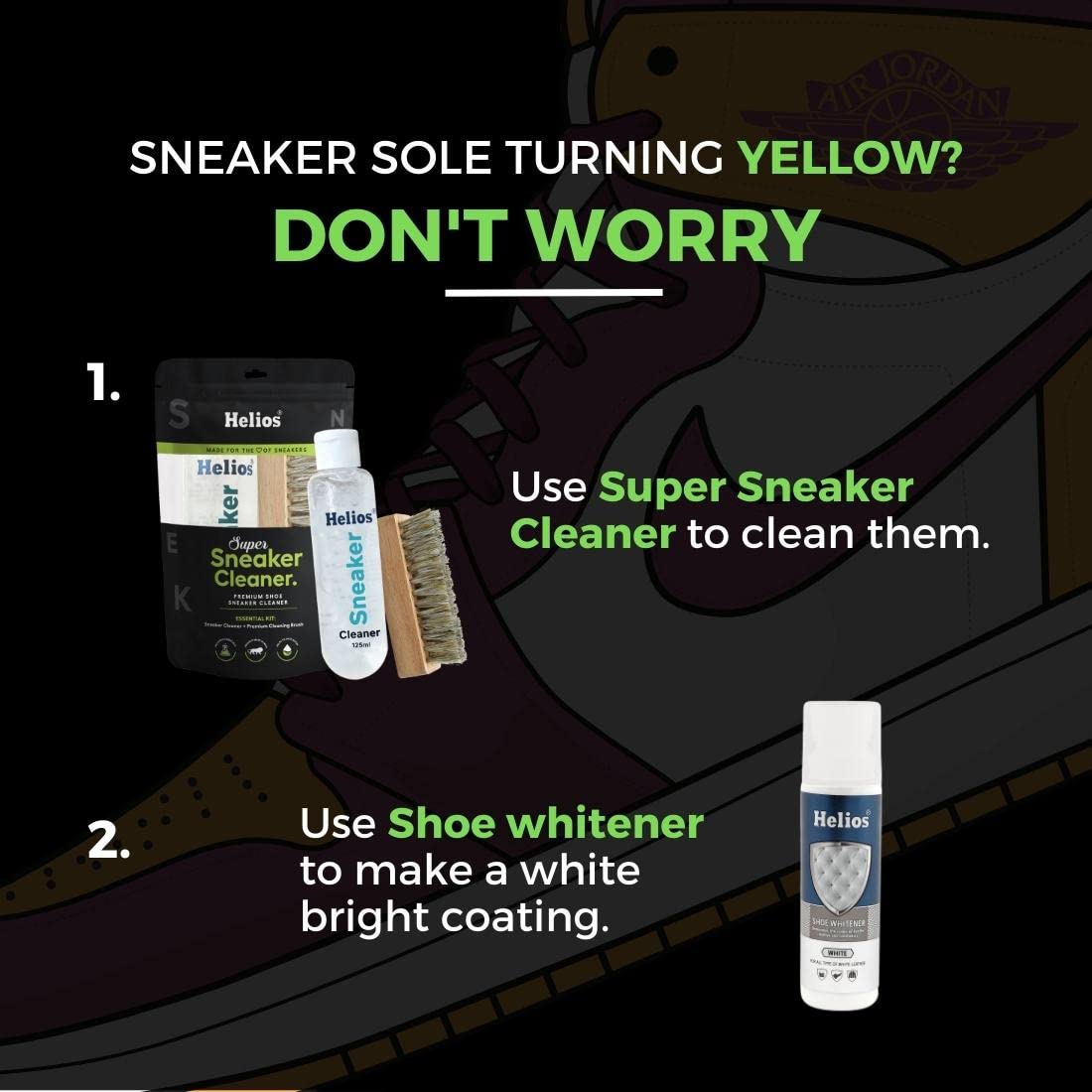 Helios Sneaker Cleaner & Shoe Whitener - Premium Stain Remover for White Shoes & Sneakers | Quick Drying, Non-Toxic Formula | Perfect for Gym, Running & Everyday Wear