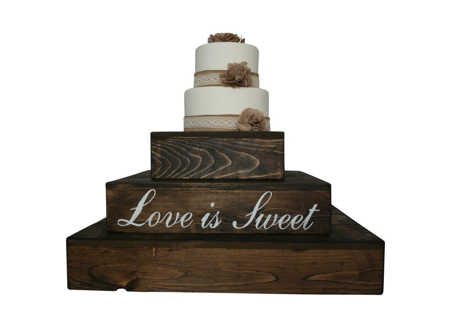 3-Tier Rustic Wooden Wedding Cake Stand - Dark Walnut Farmhouse Cupcake Tower for Country Barn Weddings, Birthday Parties & Special Events