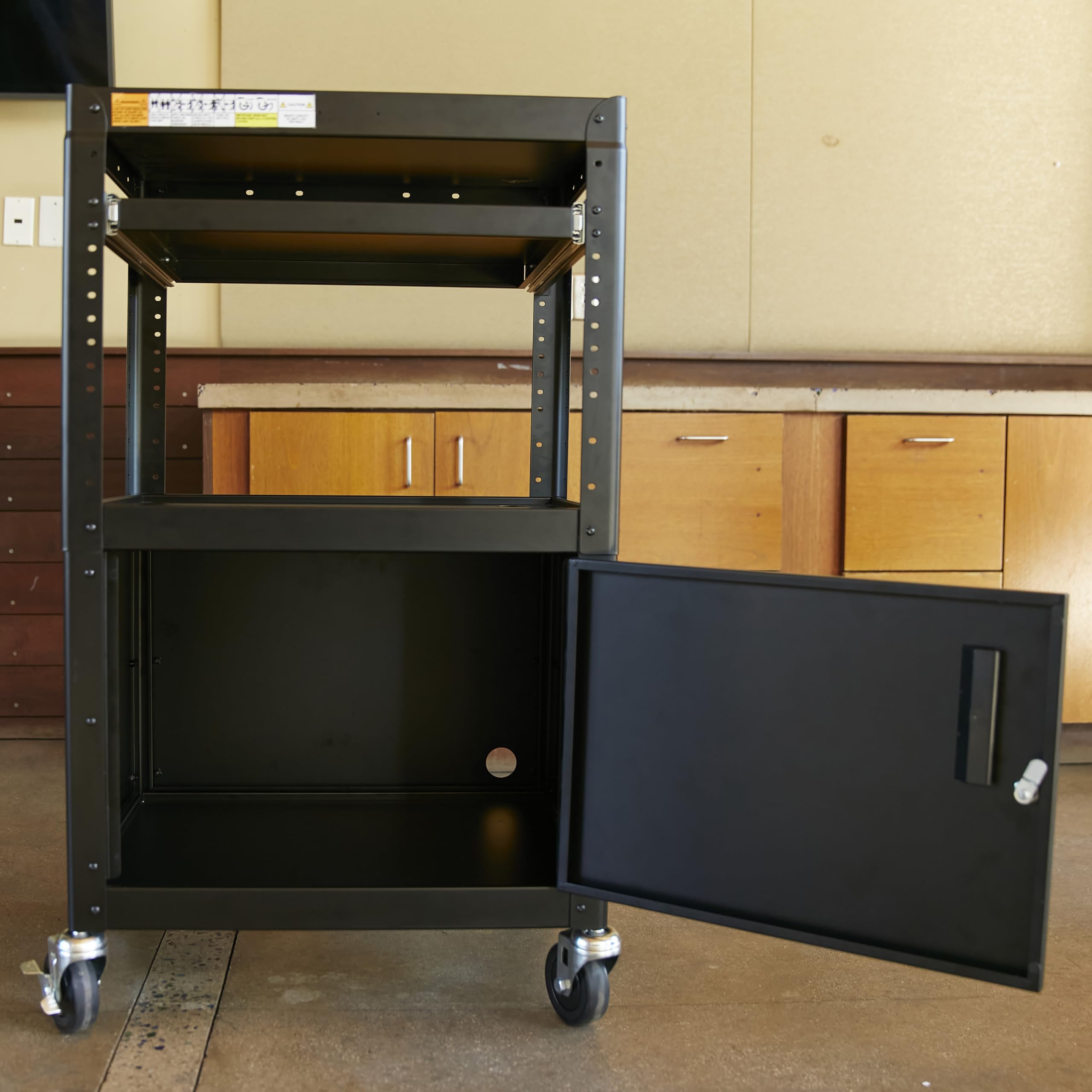 ECR4Kids AV Presentation Cart Stand with Storage Box - Mobile Rolling Storage Cart for Classroom, Office, or Home - Black - Perfect for Organizing AV Equipment, Books, and Supplies