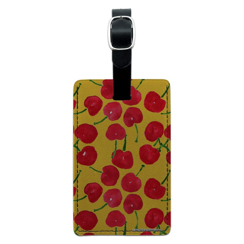 Cheery Cherries Rectangle Leather Luggage Tag - Durable Suitcase ID Card Holder for Travel Bags - Perfect for Carry-On, Checked Luggage & Backpack Identification