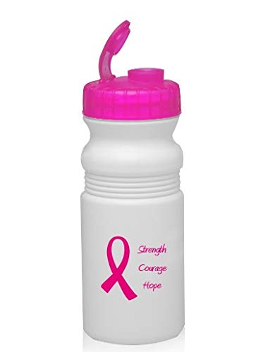 Pink Ribbon Cancer Awareness 20 oz Flip Top Plastic Water Bottles - 50 Pack - Bulk Reusable Water Bottles for Charity Events, Fundraisers & Support Groups
