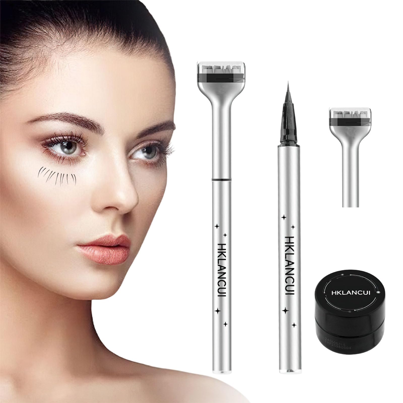Waterproof Lower Lash Stamp & Eyeliner Set - 2-in-1 Double Head Eyeliner Pen with Lash Stamp for Quick Eye Makeup | Sweatproof & Long Lasting | Perfect for Daily Use, Parties & Special Occasions (Black)