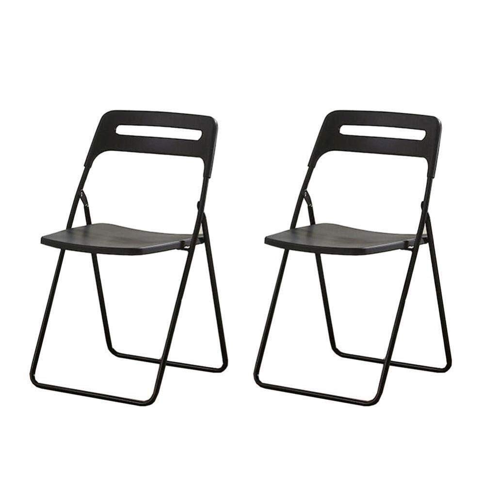 WXF Folding Chairs 2-Pack - Metal Frame Office Chairs with Plastic Backrest & Handle for Easy Storage - Black - Perfect for Meetings, Conferences, Home Office & Events