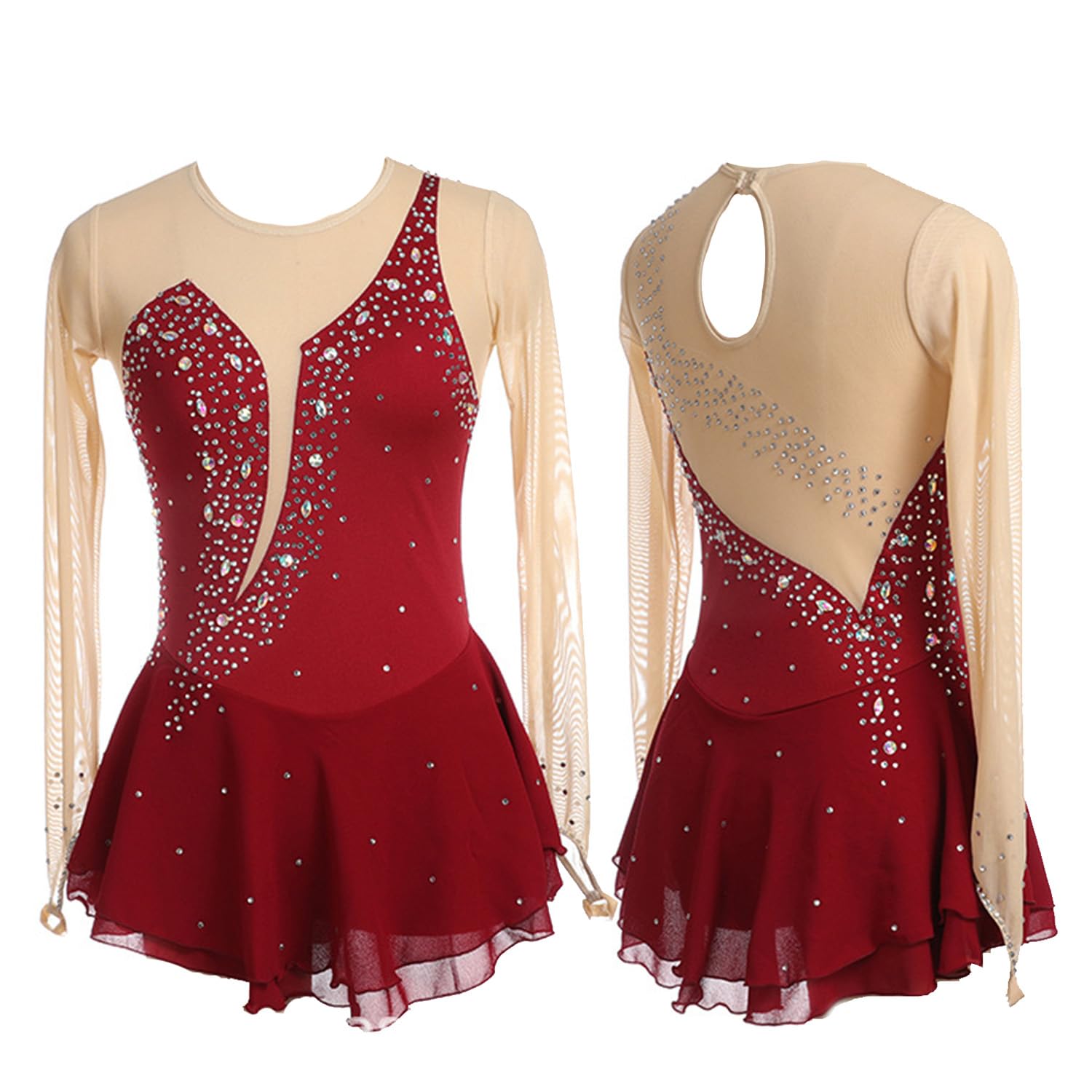 Women's Figure Skating Dress - Elegant Ballet & Lyrical Dance Costume with Long Sleeves for Ice Skating Competitions | Perfect for Performances, Recitals & Ice Shows