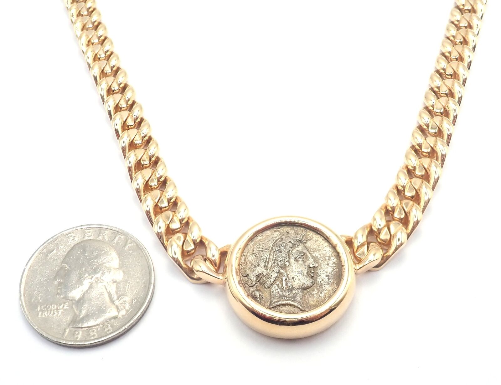 Authentic Bvlgari 18K Yellow Gold Monete Coin Link Necklace - Vintage Luxury Jewelry for Women - Perfect for Special Occasions & Gift Giving