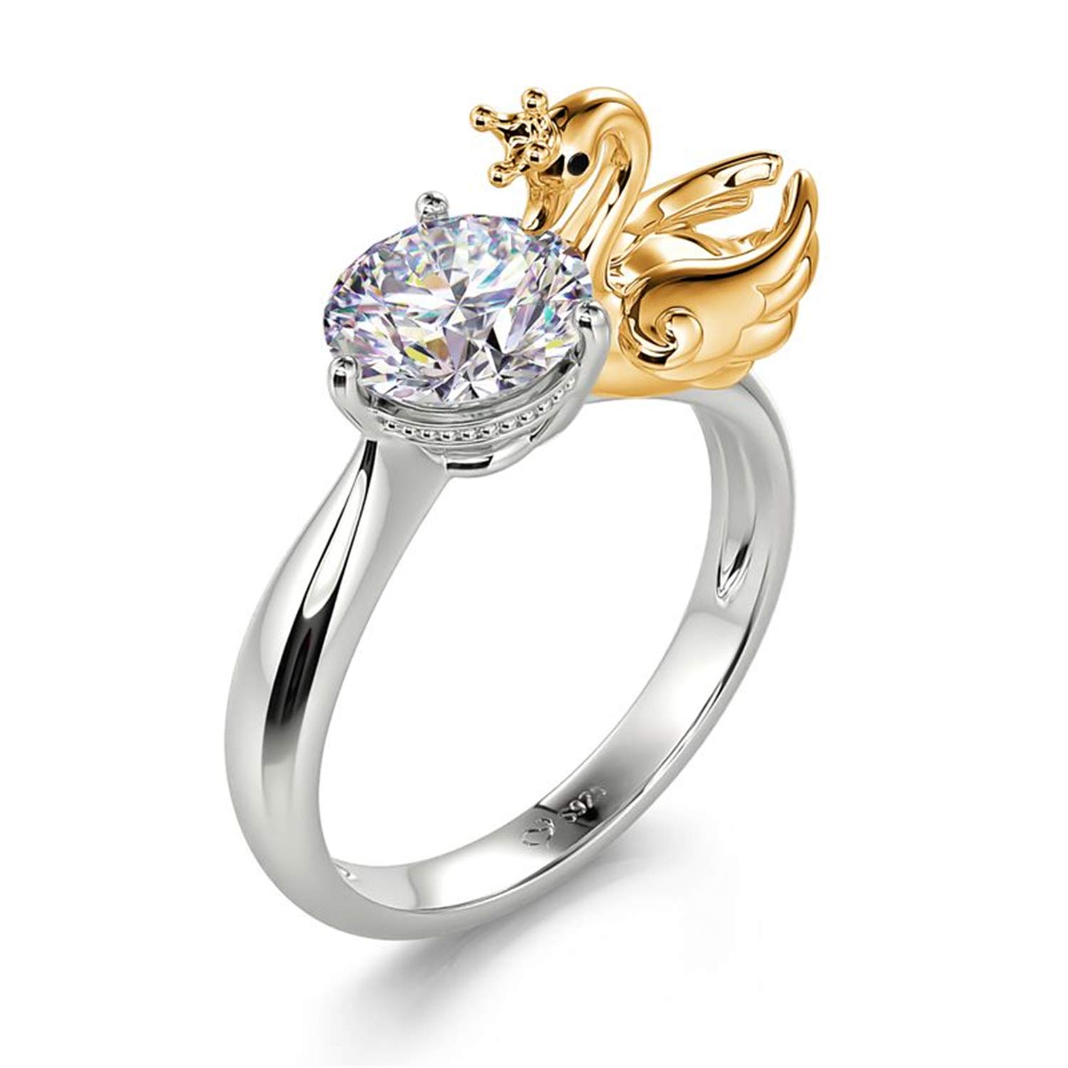 Jeulia Sterling Silver Swan Ring for Women - Round Cut Love & Fidelity Promise Ring, Engagement Wedding Anniversary Gift for Wife Girlfriend (with Jewelry Box) | Valentine's Day Birthday Present, Romantic Couple Jewelry