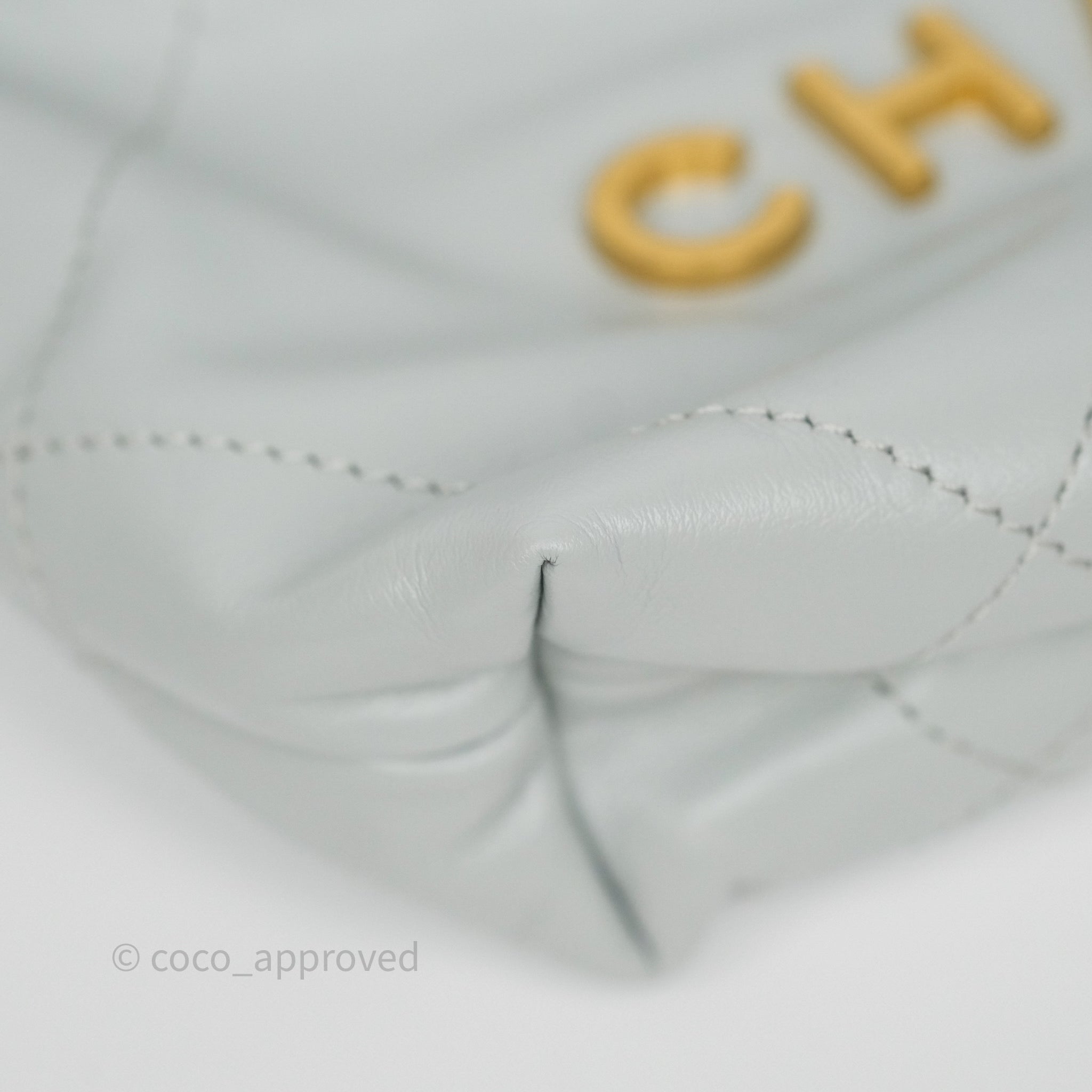 Chanel 22 Mini Bag Light Blue Shiny Crumpled Calfskin with Aged Gold Hardware - Luxury Crossbody Purse for Women, Perfect for Date Night & Evening Events