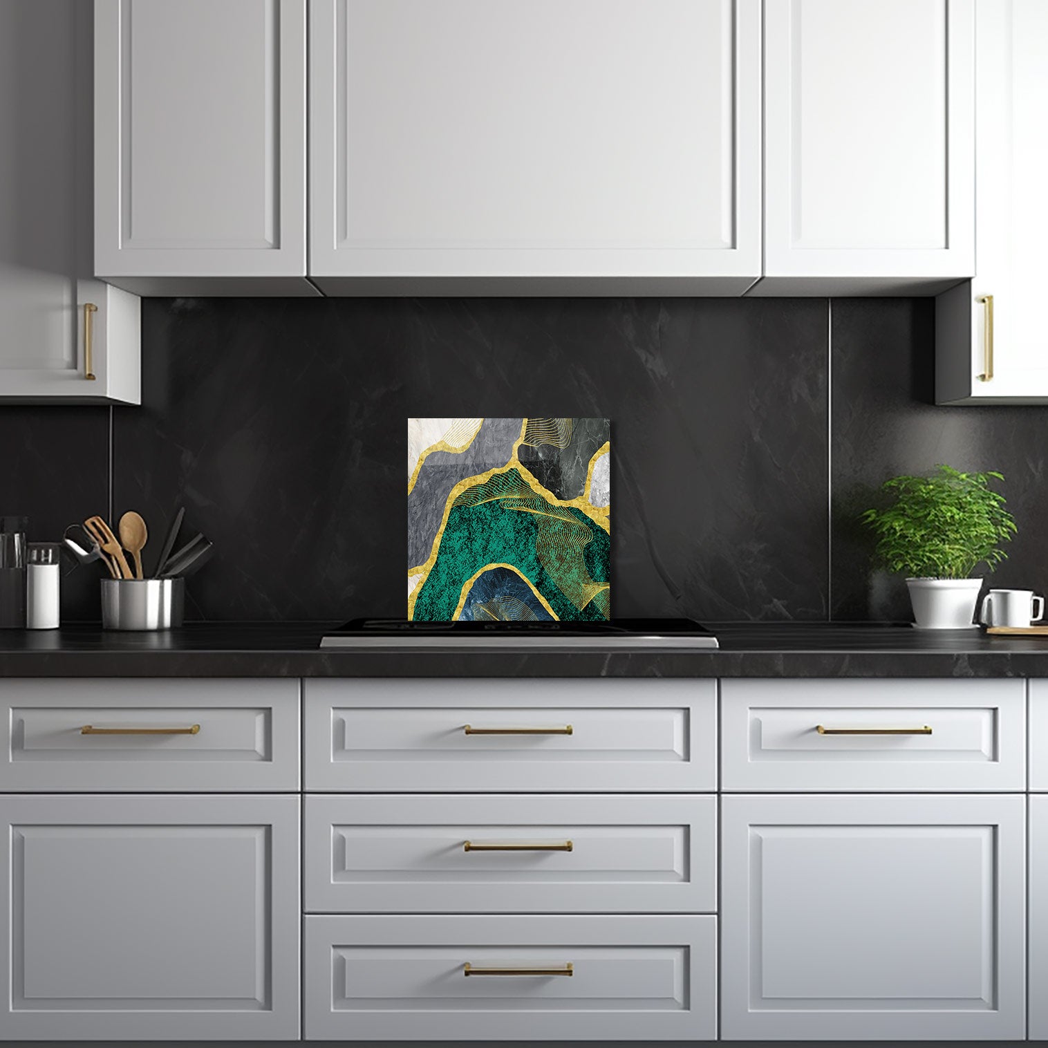 Premium Green Marble Glass Splashback - Elegant Kitchen Backsplash for Modern Homes | Perfect for Stovetops & Countertops Protection
