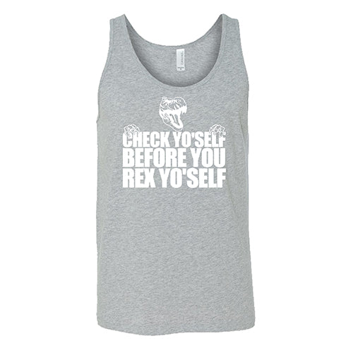 Check Yo'Self Before You Rex Yo'Self Unisex T-Shirt - Funny Dinosaur Graphic Tee for Men & Women - Perfect for Casual Wear, Parties, and Gifts