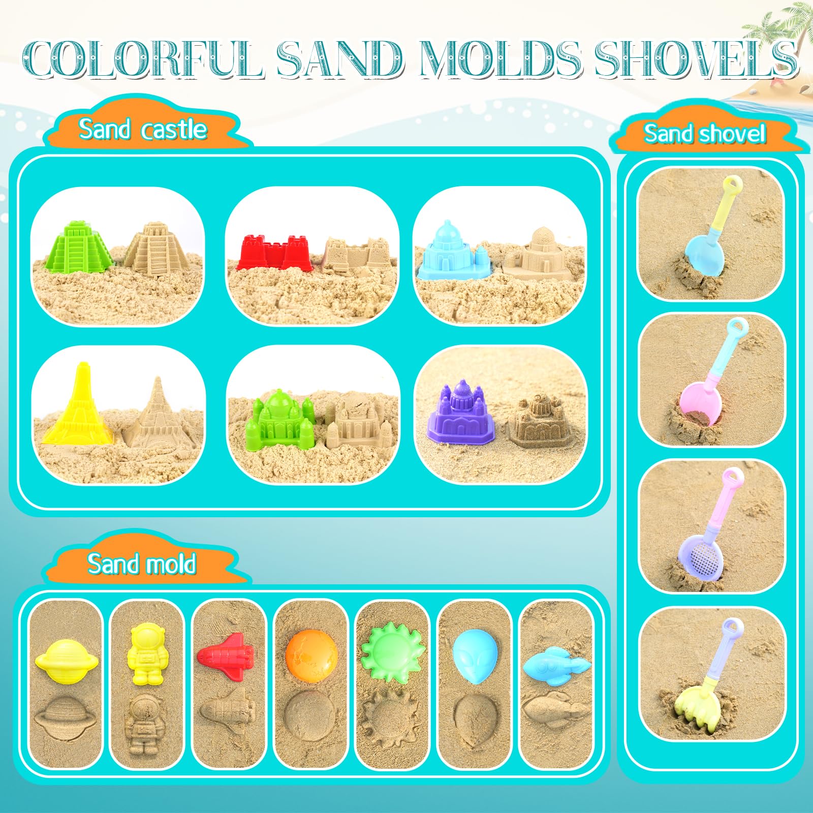 21 PCS Kids Beach Toys Set with Collapsible Buckets, Shovels & Sand Molds - Sand Castle Kit for Toddlers Boys & Girls - Perfect for Beach Travel, Sandbox Play & Outdoor Summer Activities