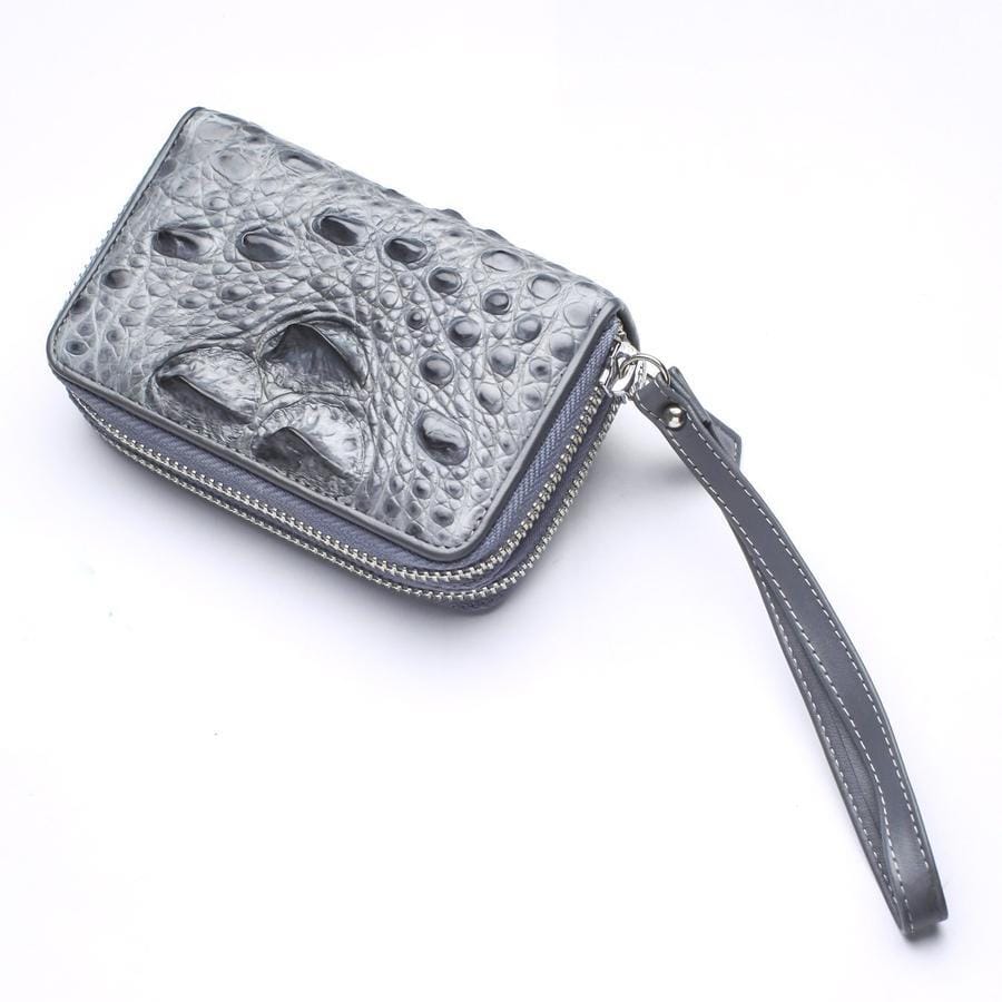 Premium Light Gray Genuine Crocodile Leather Wallet for Men - Slim RFID Blocking Bifold Wallet with Money Clip - Perfect for Business, Travel & Everyday Use