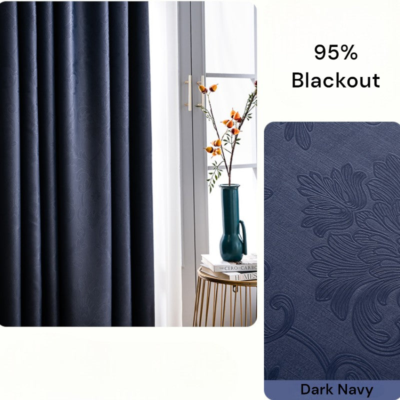 Adelina Embossed Floral Blackout Curtains for Bedroom & Living Room - Custom Size Thermal Insulated Window Drapes for Home Decor & Light Blocking