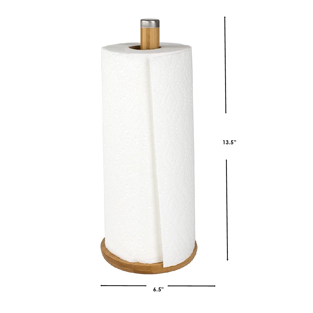 Premium Bamboo & Stainless Steel Paper Towel Holder - Natural Finish | Space-Saving Kitchen Organizer for Countertops, Pantry & RV Use