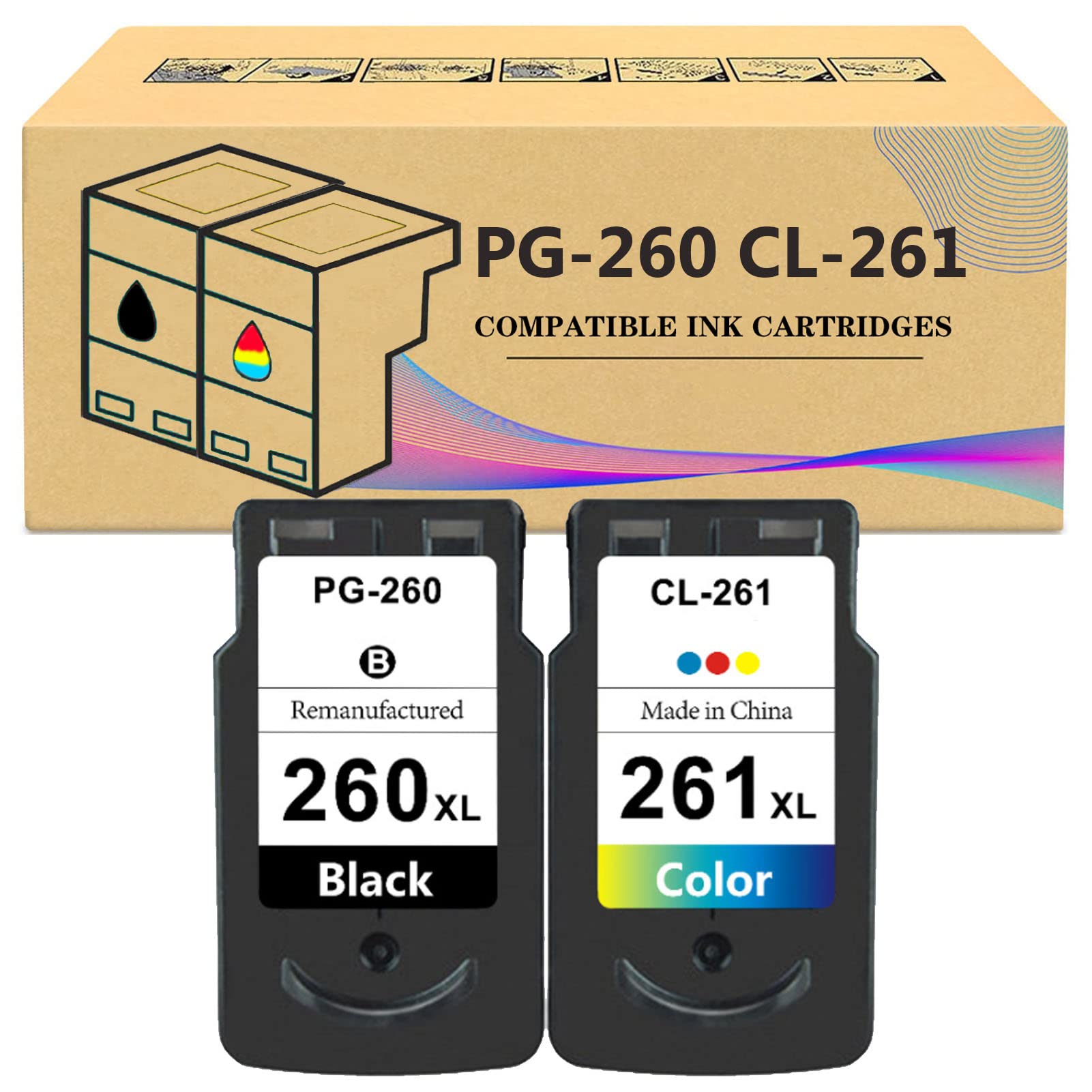 Canon TS5320 TS6420 TR7020 Compatible Ink Cartridge Replacement - ZLOR PG-260 CL-261 - High-Quality Printer Ink for Home & Office Use - Perfect for Documents, Photos, and School Projects