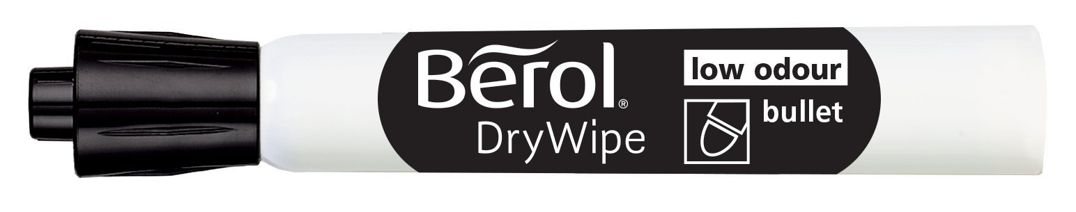 Berol Dry Erase Whiteboard Markers - 48 Pack with Bullet Tip & Low-Odour Black Ink | Ideal for Classrooms, Offices & Home Use | Non-Toxic DryWipe Markers for Whiteboards, Glass & More