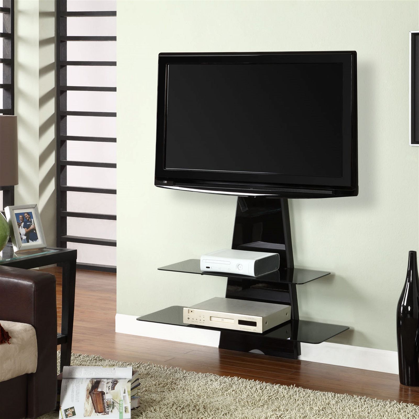 Tauris Electra Black Wall Mount TV Stand with Bracket Mount - 2 Shelves & Cable Management - Perfect for Living Room, Bedroom & Home Theater Setup