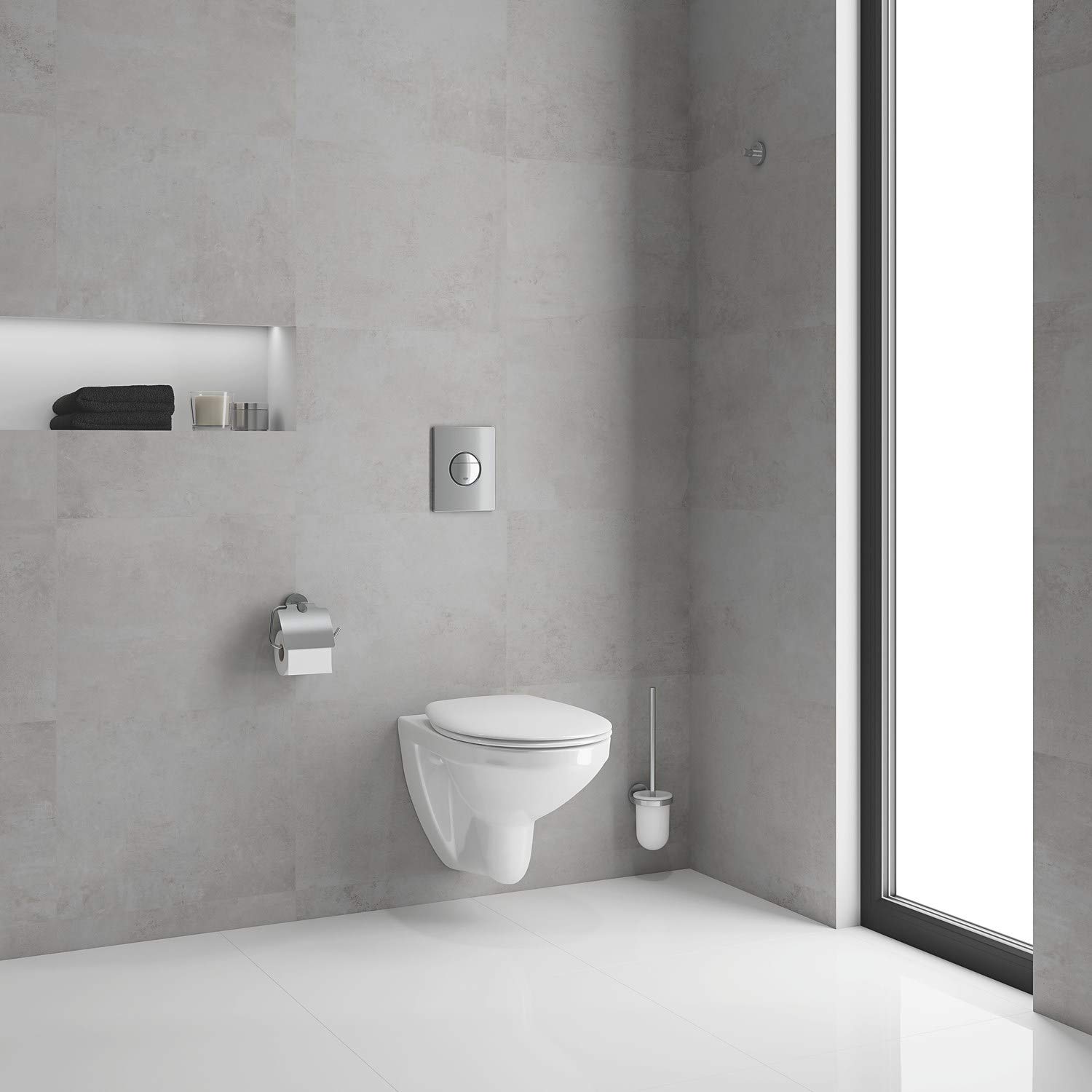 Grohe 40513001 Essentials Cube Toilet Brush Set - Modern Bathroom Cleaning Kit with Holder for Home & Commercial Use