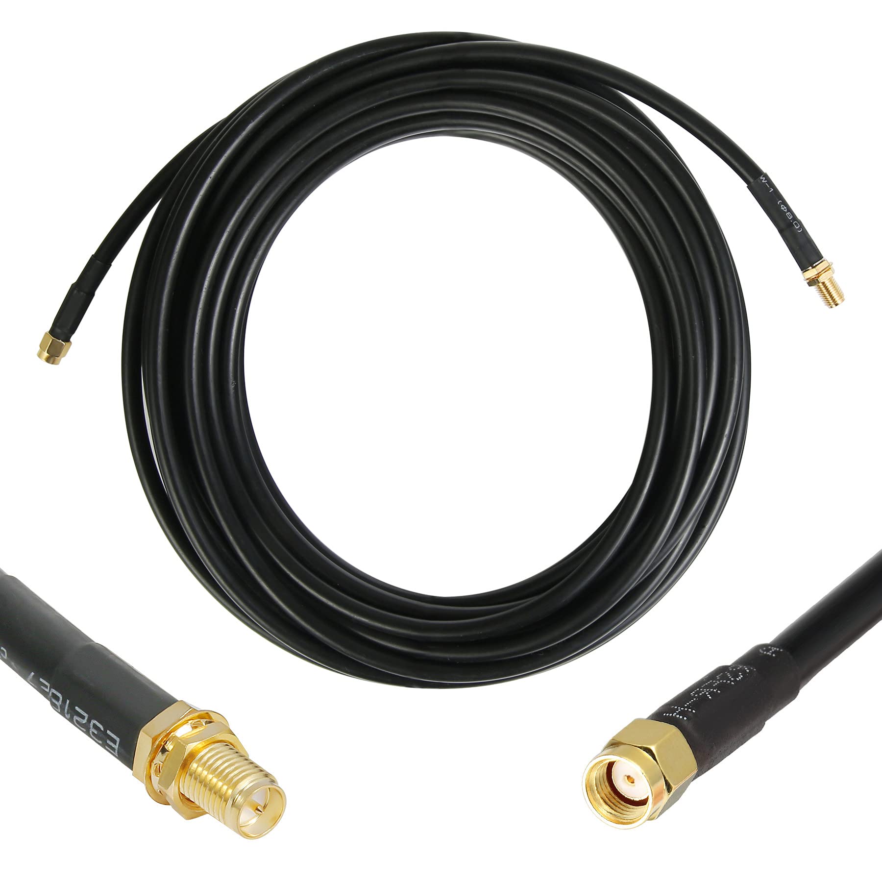 25 ft RP-SMA Male to RP-SMA Female Low-Loss Coaxial Extension Cable - 50 Ohm Pure Copper WiFi Jumper for Router, Wireless Card, IP Camera & Antenna - Perfect for Home/Office Network Setup & Security Systems
