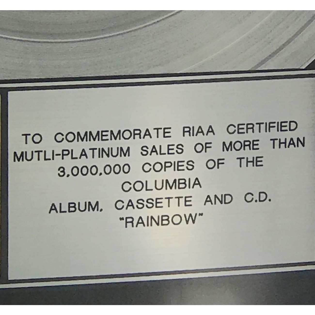 Mariah Carey Rainbow RIAA 3x Platinum Award - Limited Edition Music Collectible for Fans & Display (Perfect for Home Decor, Music Room, or Gift for Mariah Carey Fans)