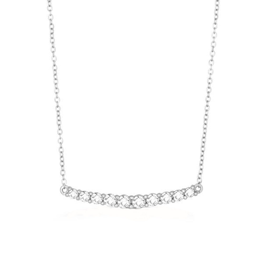925 Sterling Silver CZ Curved Bar Adjustable Pendant Necklace 16
