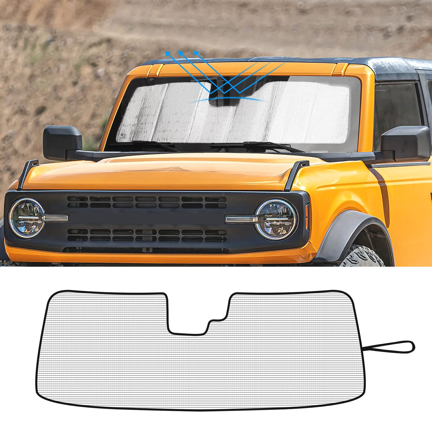 2021-2023 Ford Bronco Windshield Sun Shade - Silver UV Heat Shield & Sun Visor Protector | Perfect for Summer Parking & Road Trips