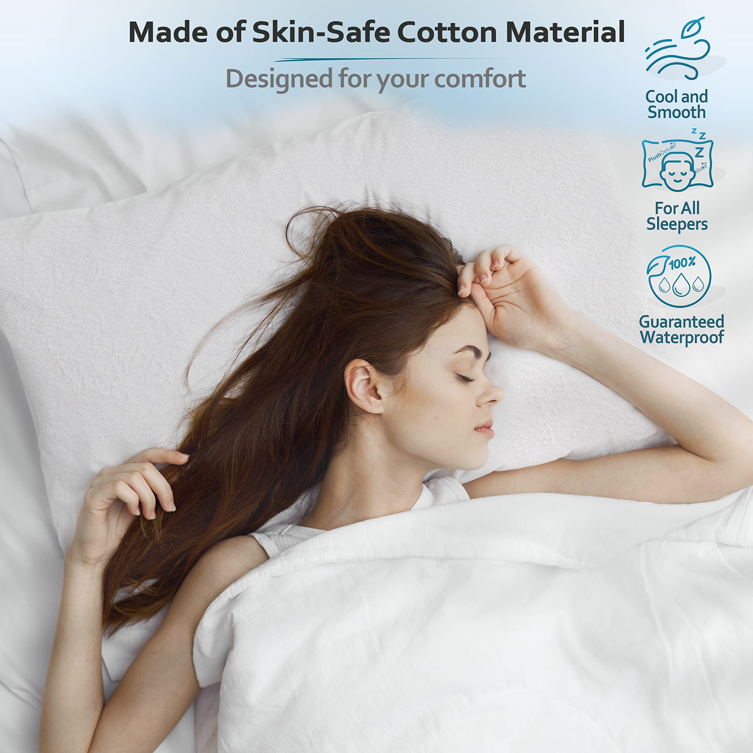 Premium Waterproof Pillow Protectors - King Size 20''x38'' Set of 2 - Soft Terry Cotton Zippered Pillow Covers - Hypoallergenic & Dust Proof - Ideal for Allergy Sufferers, Kids & Bedwetting Protection