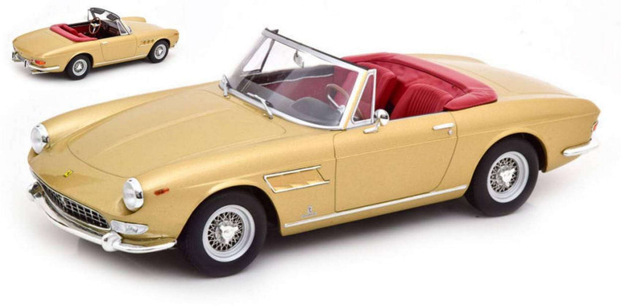 1:18 Scale Model Ferrari 275 GTS PININFARINA Spyder 1964 Gold Metallic Diecast Car - KKDC180248 by KK Scale | Collectible Display for Car Enthusiasts & Home Office Decor