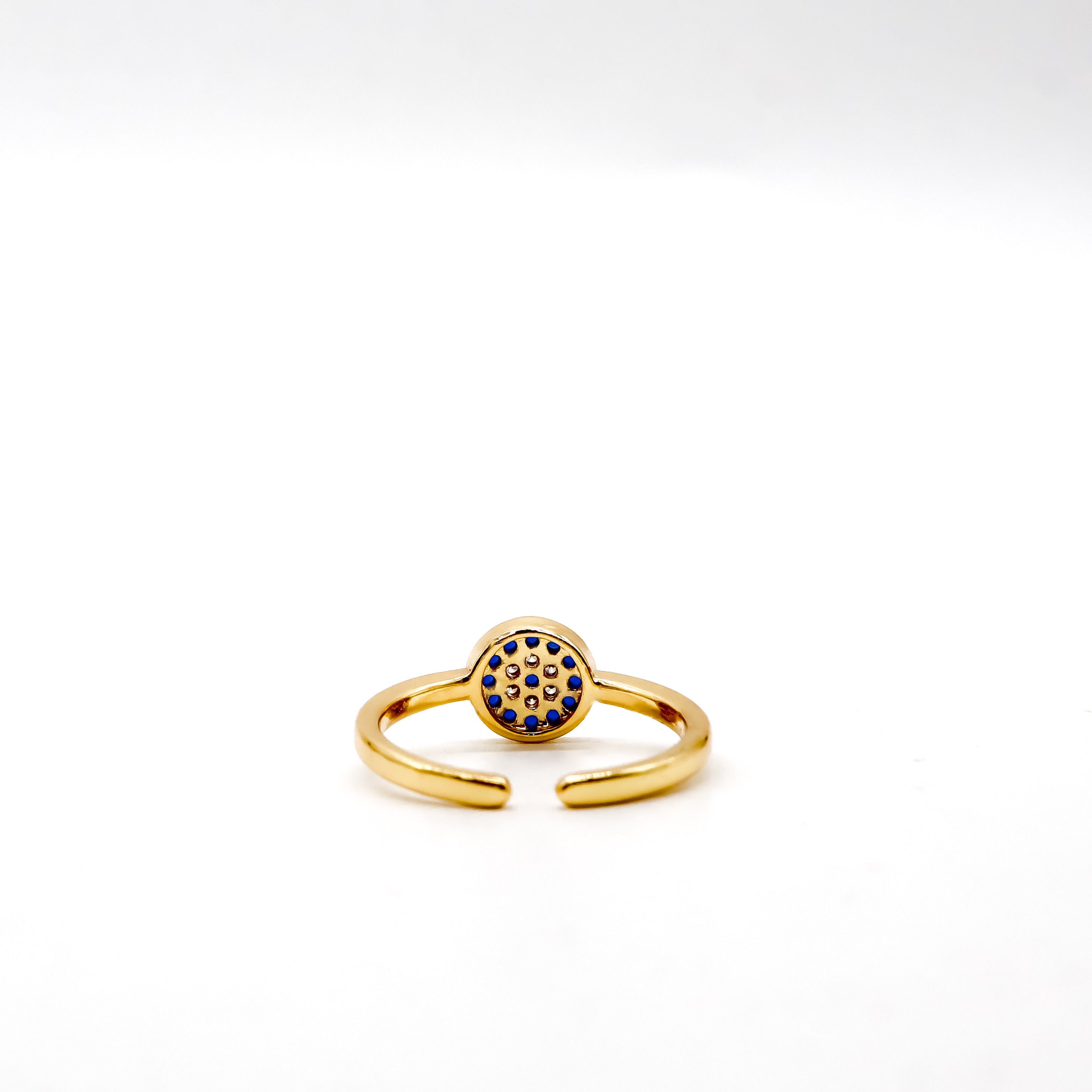 ROMALI 18K Gold Plated Round Evil Eye Crystal Ring for Women - Protection Jewelry Gift for Birthday, Anniversary & Everyday Wear