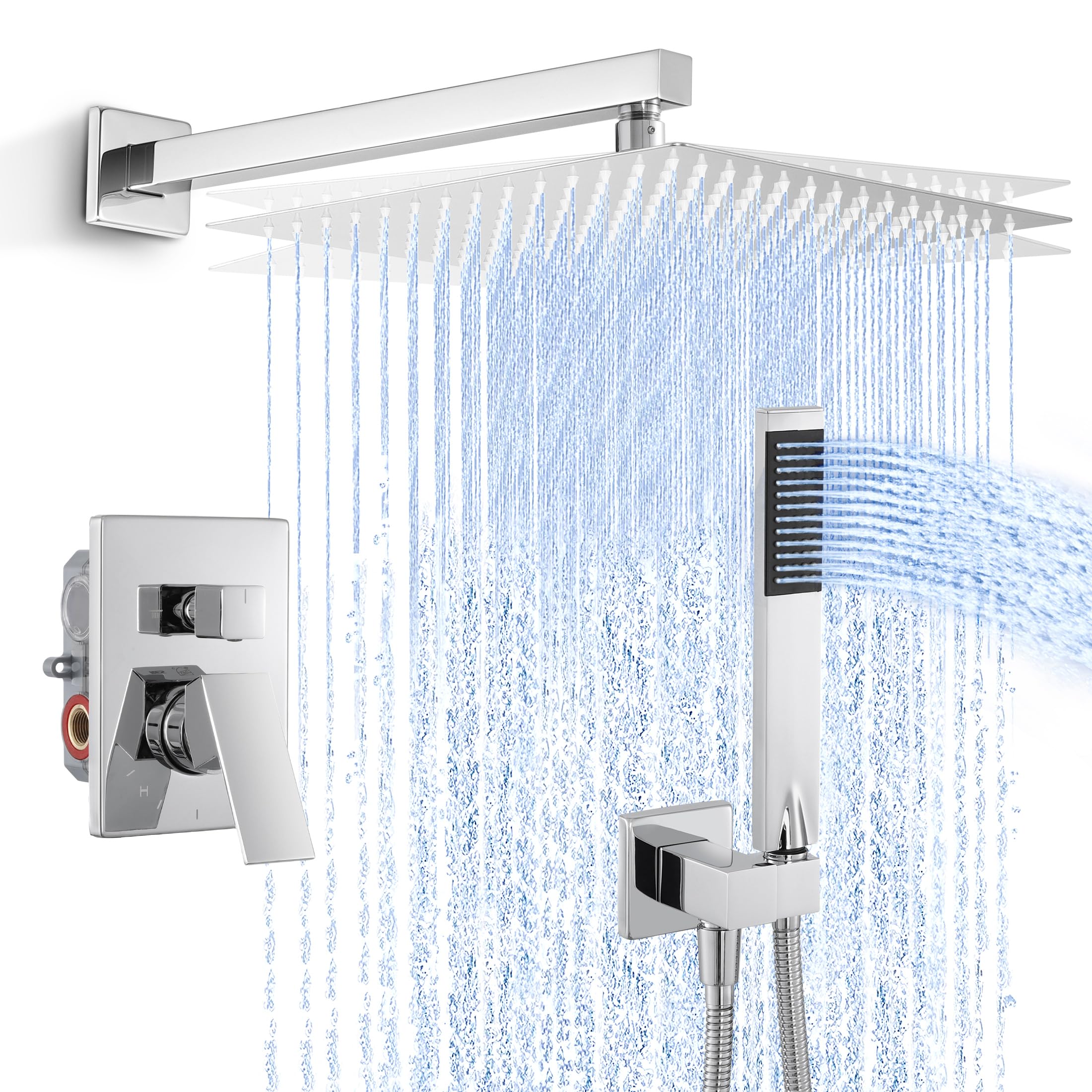 12 Inch Rain Shower Head with Handheld Spray - Polished Chrome Shower Faucet System Complete Set with Pressure Balance Valve & Trim Kit | Perfect for Bathroom Renovation & Spa-Like Shower Experience | Model XB6230F18S12-CH