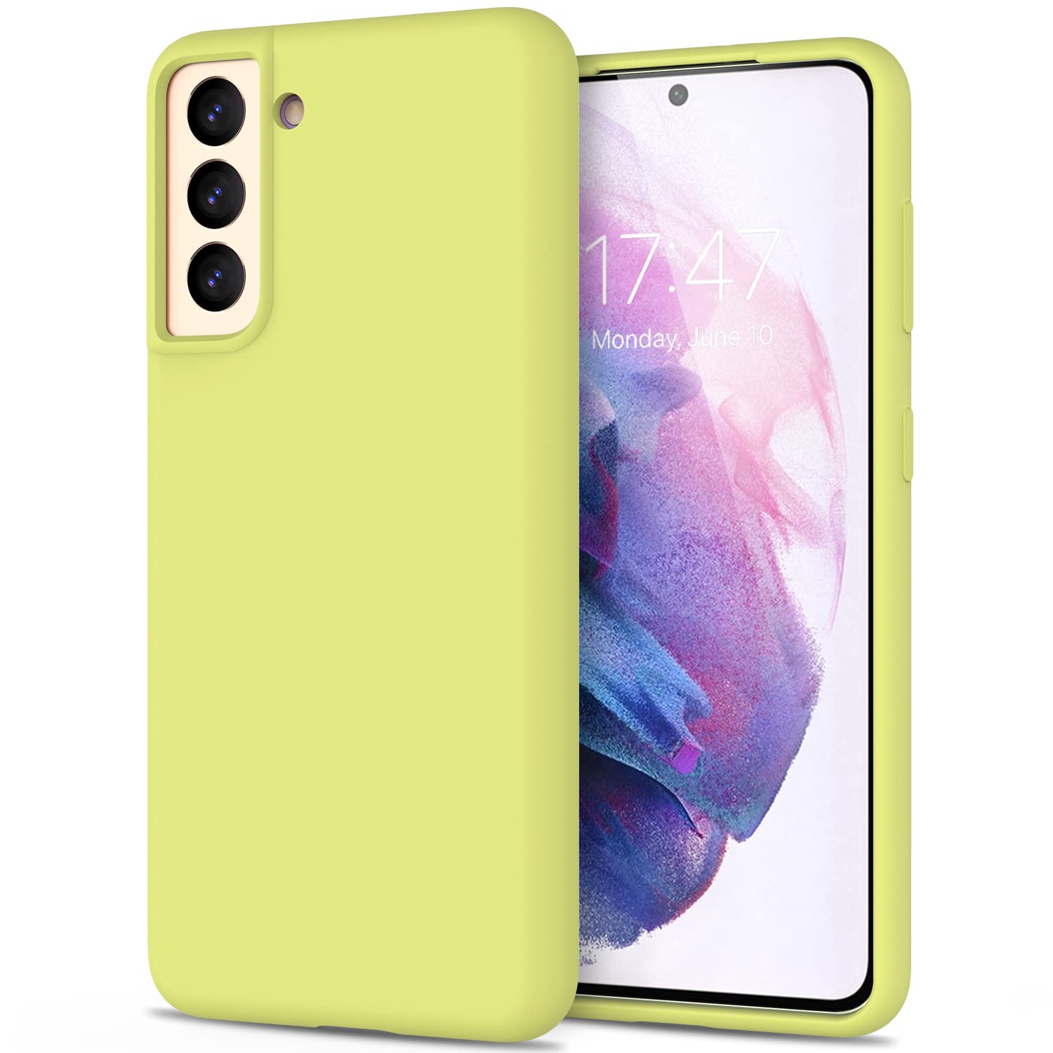 DEENAKIN Samsung Galaxy S21 Case - Silicone Gel Rubber Bumper Cover with Soft Microfiber Lining, Slim Fit Protective Phone Case for Galaxy S21 (Yellow Green) - Perfect for Everyday Use, Work & Travel