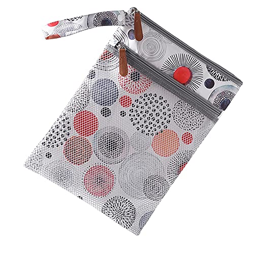 MOMIGO Reusable Wet Dry Bags for Baby Cloth Diapers - Waterproof Washable Storage Pouch for Stroller, Diaper Bag, Toiletries, Swimsuits | Perfect for Travel, Beach, Pool, Gym & Daycare with 2 Zippered Pockets (Circle Design)