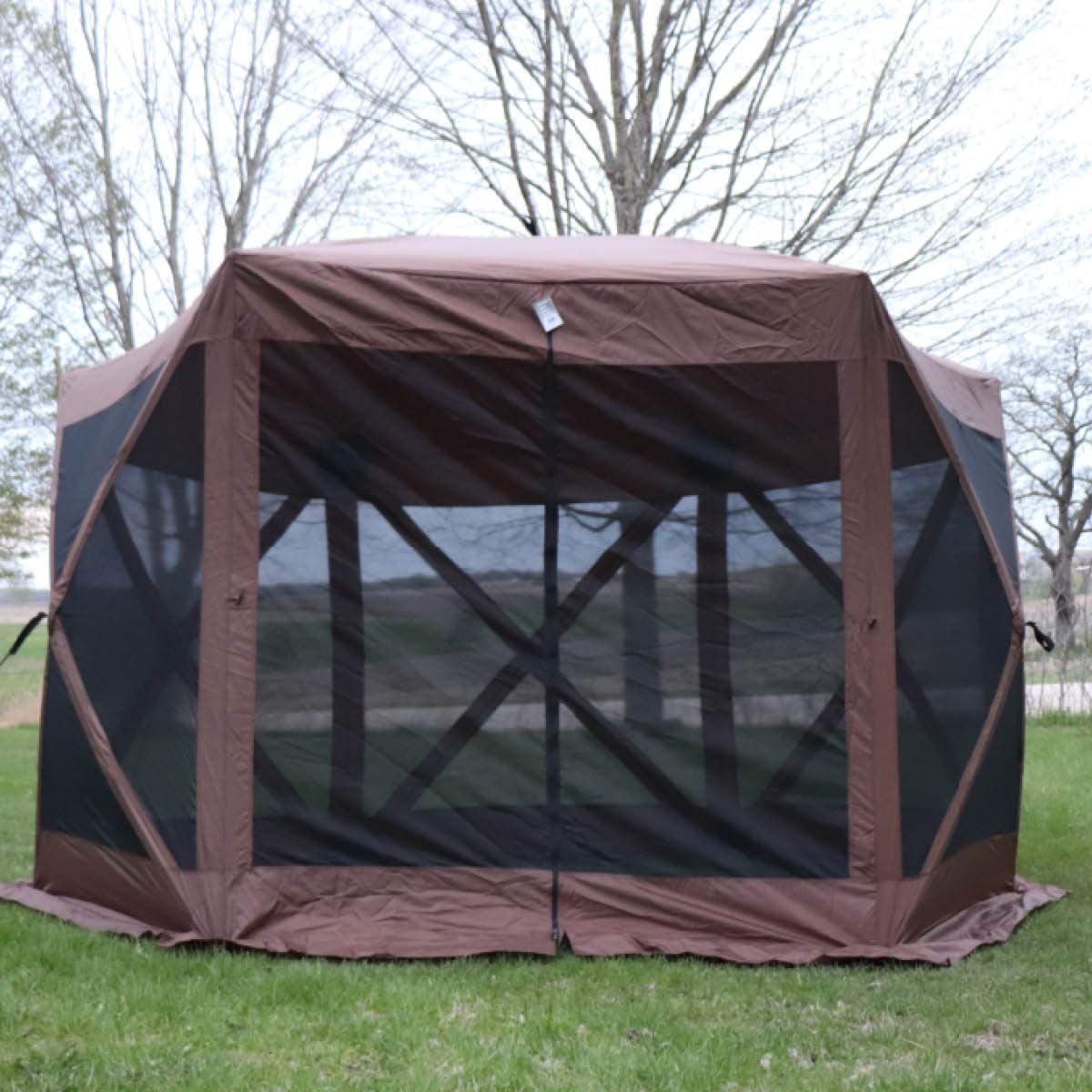 12'x12' Easy Up Popup Tent Gazebo with Mosquito Screen & Canvas Sides - Family Sized Outdoor Canopy Shade for Camping, Backyard, Patio, and Garden Gatherings | Perfect for BBQs, Picnics, and Outdoor Events