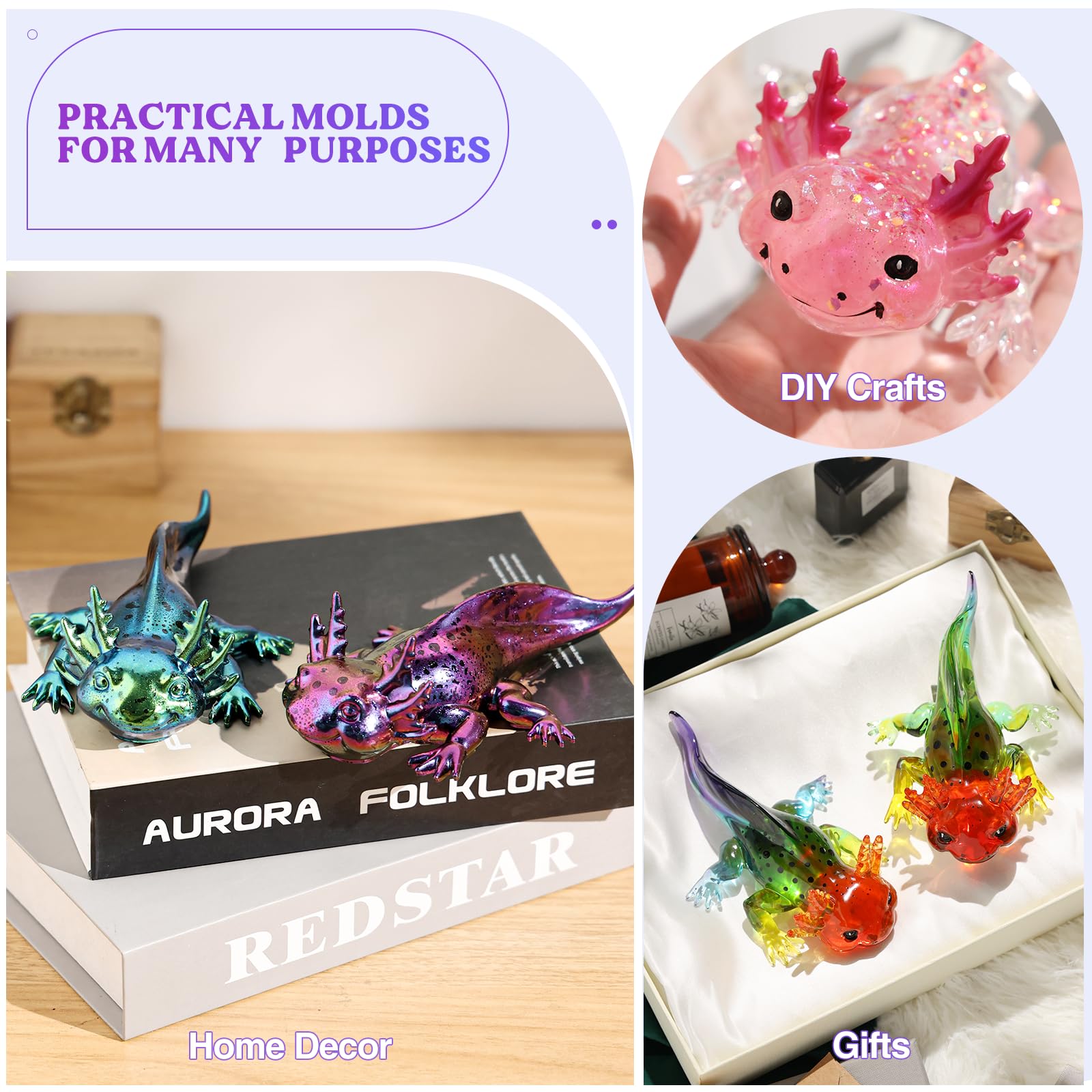 Large Axolotl Resin Molds Silicone - 3D Detailed Animal Epoxy Molds for DIY Crafts, Gifts & Home Decor | Flexible, Thickened & Easy Demold Silicone Molds for Resin Art, Jewelry Making & Creative Projects
