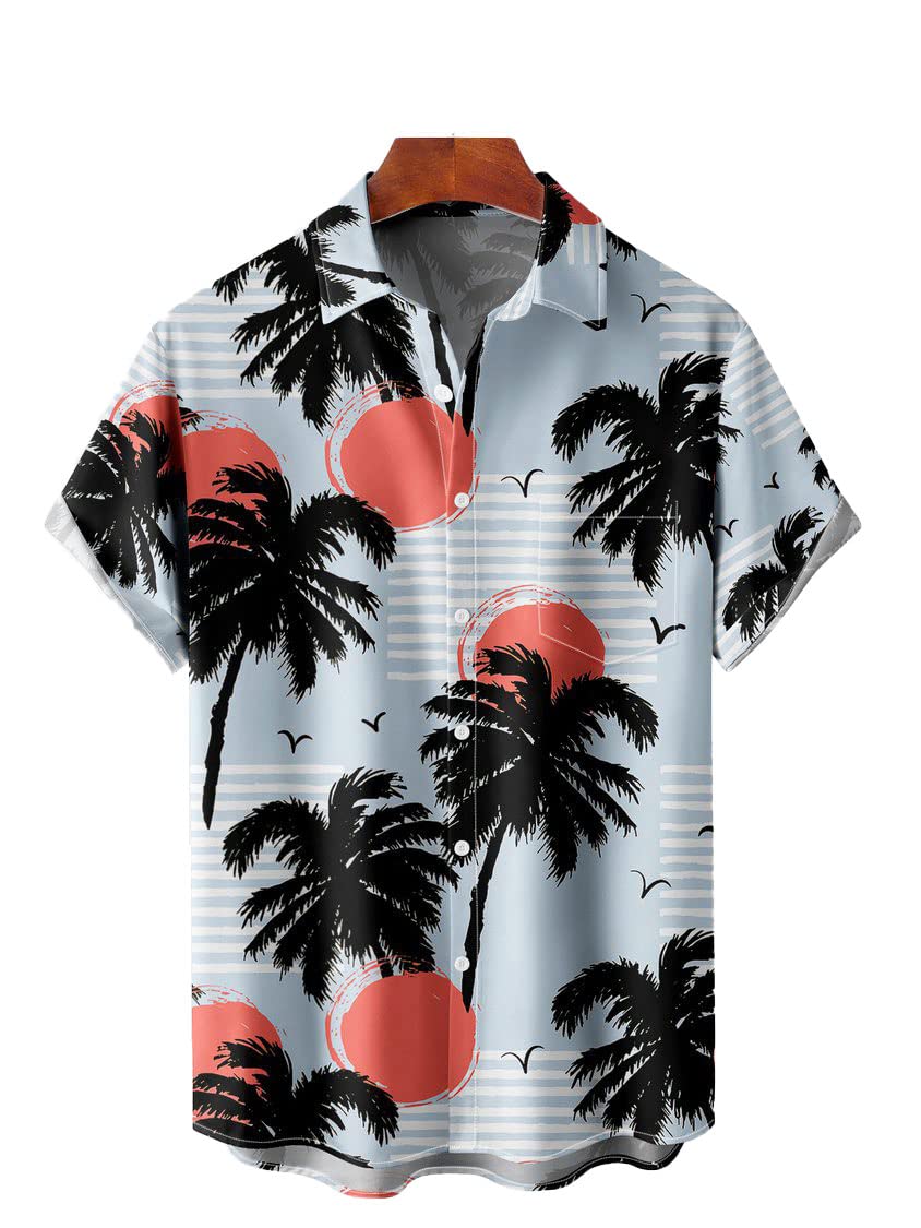 Men's Hawaiian Shirts - Short Sleeve Casual Vacation Shirt with Lapel & Chest Pocket - Perfect for Beach Parties, Summer Outings & Tropical Getaways