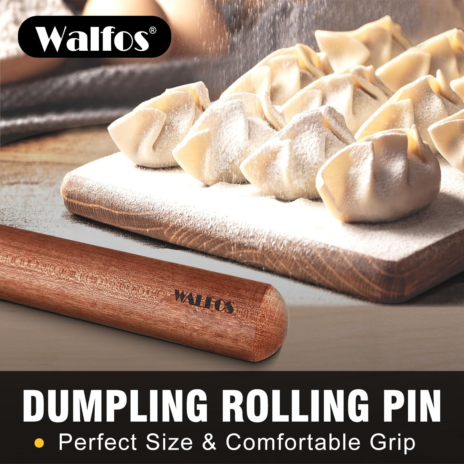 Walfos French Rolling Pin Set - Natural Wooden Baking Dough Roller (8