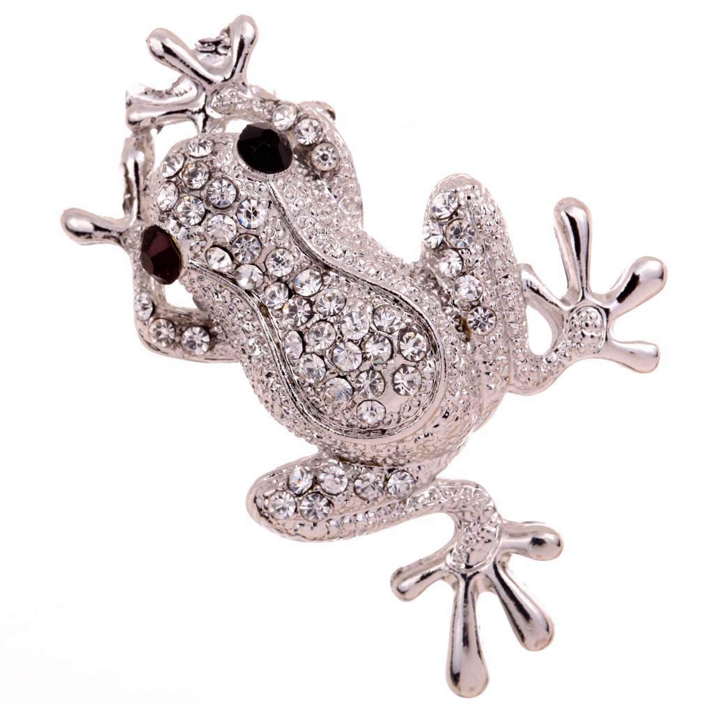 Silver Plated Rhinestone Frog Brooch Pin - Pet Memorial Urn for Ashes of Dog or Cat - Perfect for Funerals, Keepsakes & Remembrance Jewelry