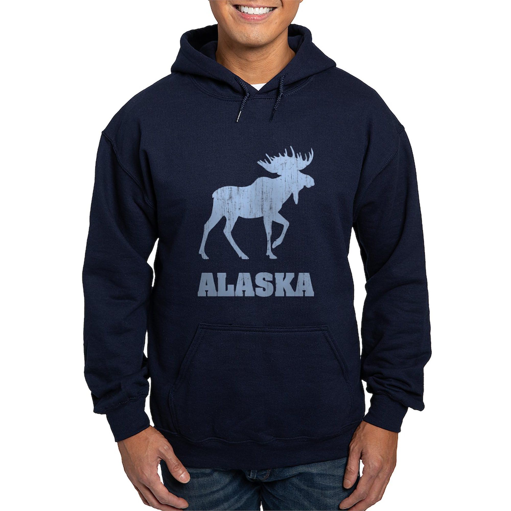 Retro Alaska Moose Hoodie for Men - Dark Regular Fit Pullover Sweatshirt | Winter Outdoor Activities & Casual Streetwear