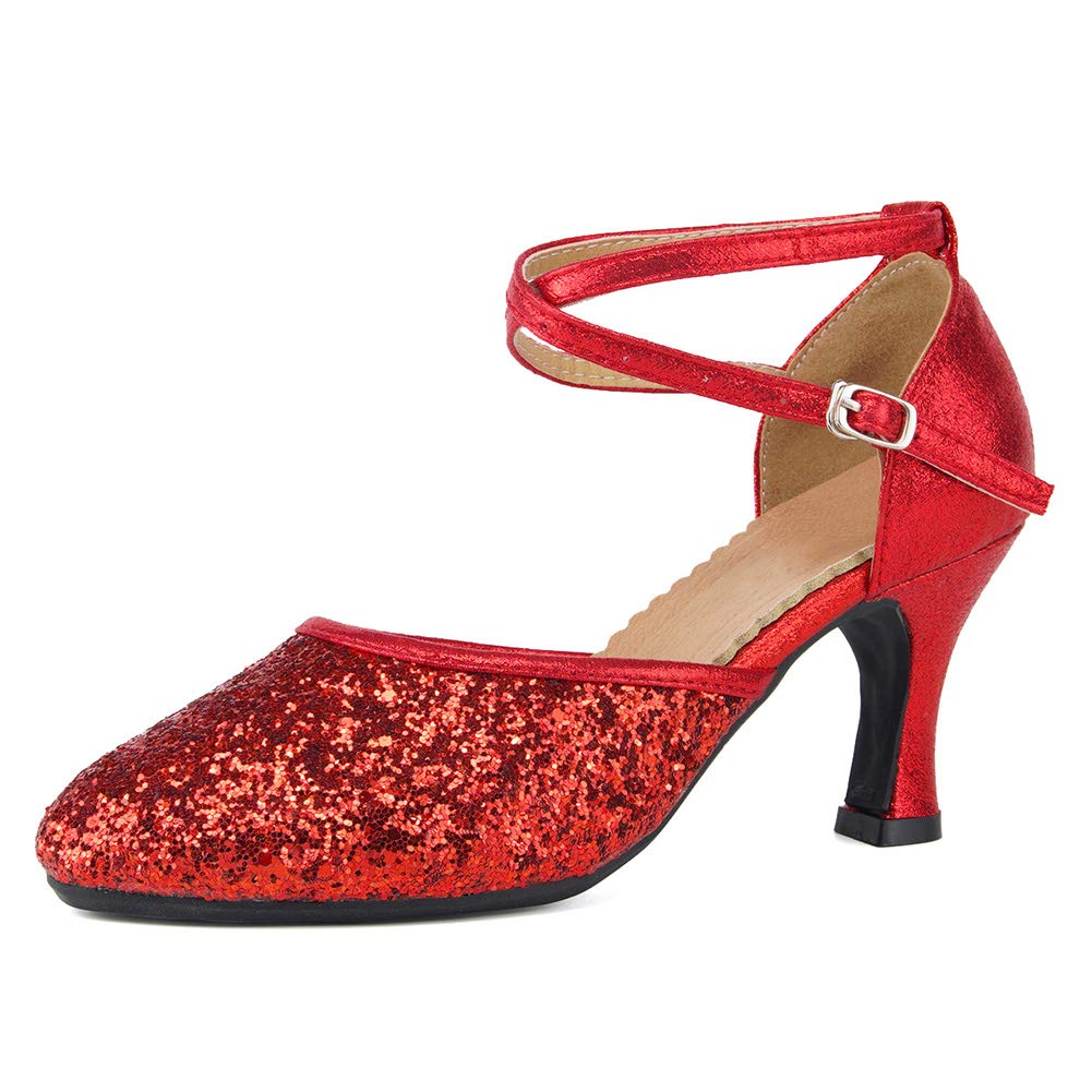 SWDZM Women's Glitter Latin Dance Shoes - Closed Toe Ballroom Salsa Heels for Professional Dance, Party & Wedding (Ideal for Salsa, Tango, Bachata & Evening Events)
