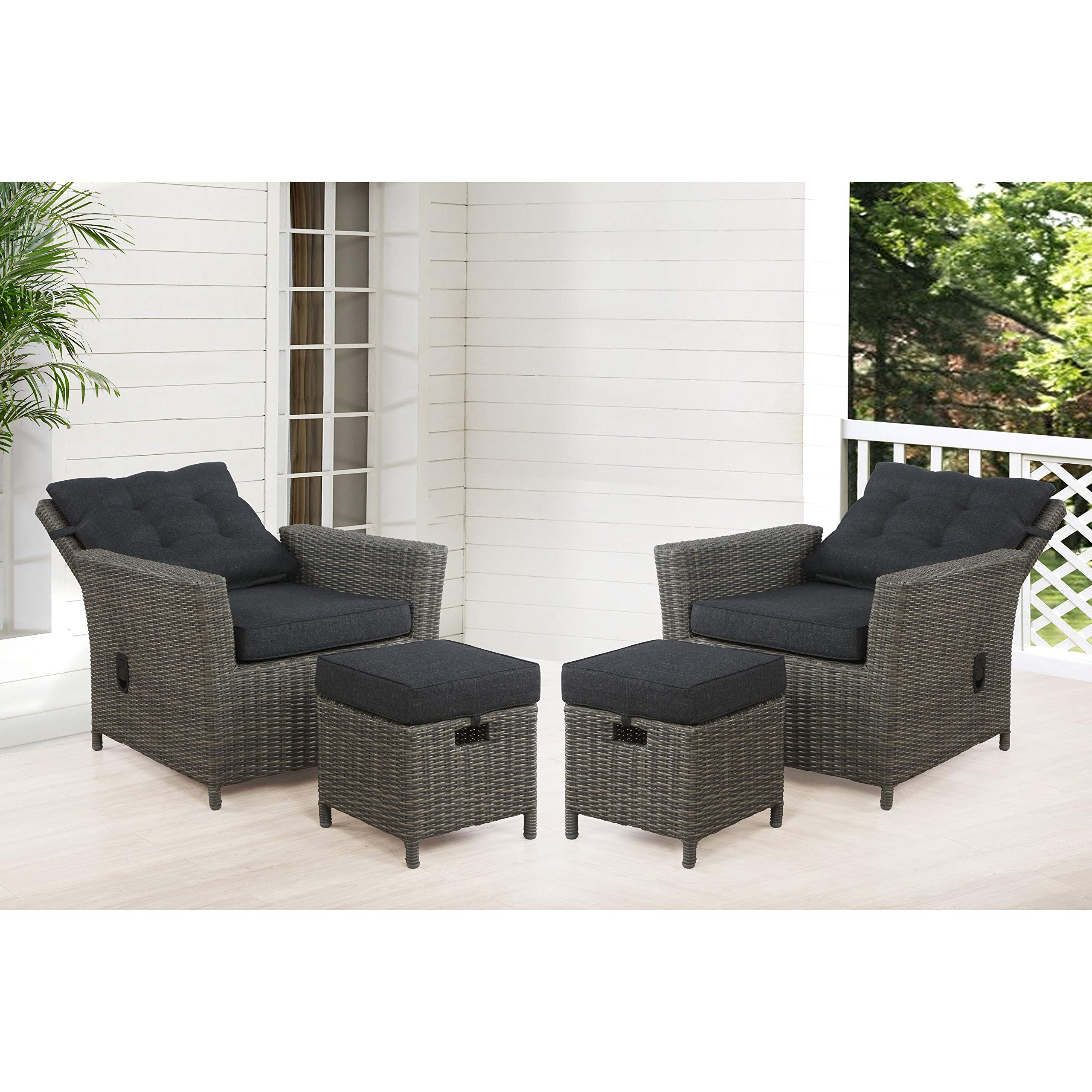 All-Weather Wicker 4-Piece Outdoor Patio Set with 2 Reclining Chairs & Ottomans - Grey - Perfect for Backyard, Poolside & Garden Relaxation