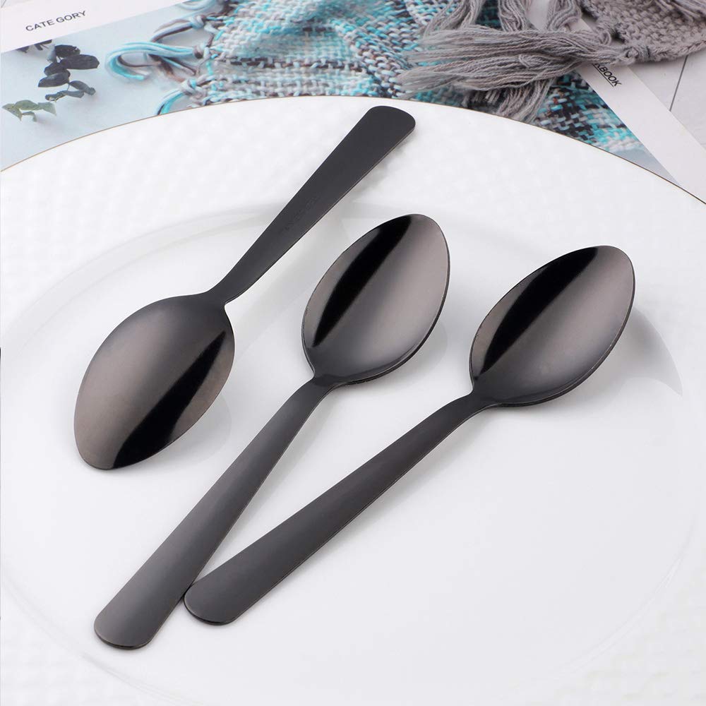Premium 18/10 Stainless Steel Teaspoons Set - 6 Inch Matte Black Rustic Dinner Spoons, Dishwasher Safe Flatware for Home, Kitchen or Restaurant (Set of 12) - Perfect for Desserts, Coffee, Tea & Formal Dining